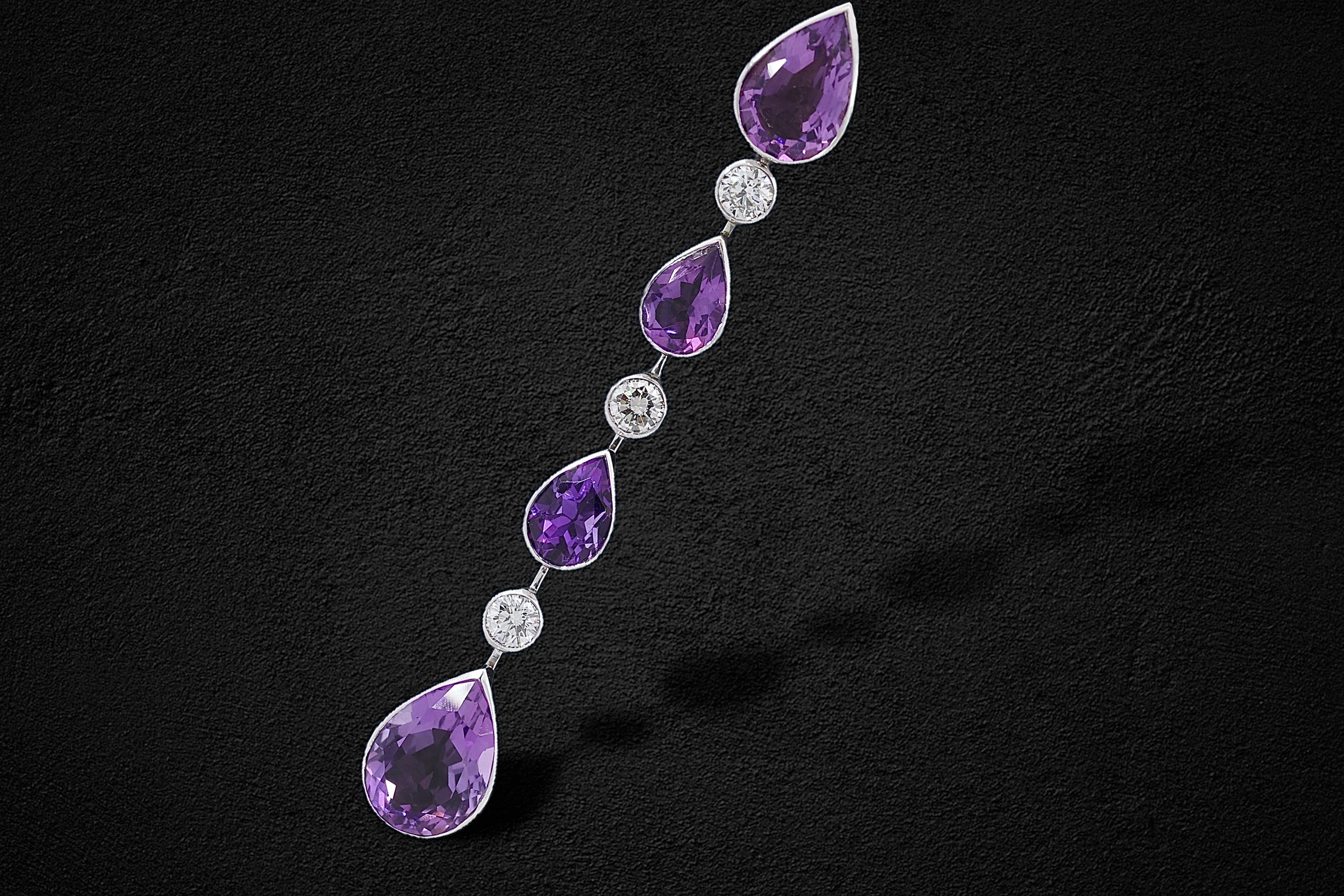 18 Kt White Gold Earrings with 18.43ct Amethyst & 1.55ct Brilliant Cut Diamonds For Sale 3