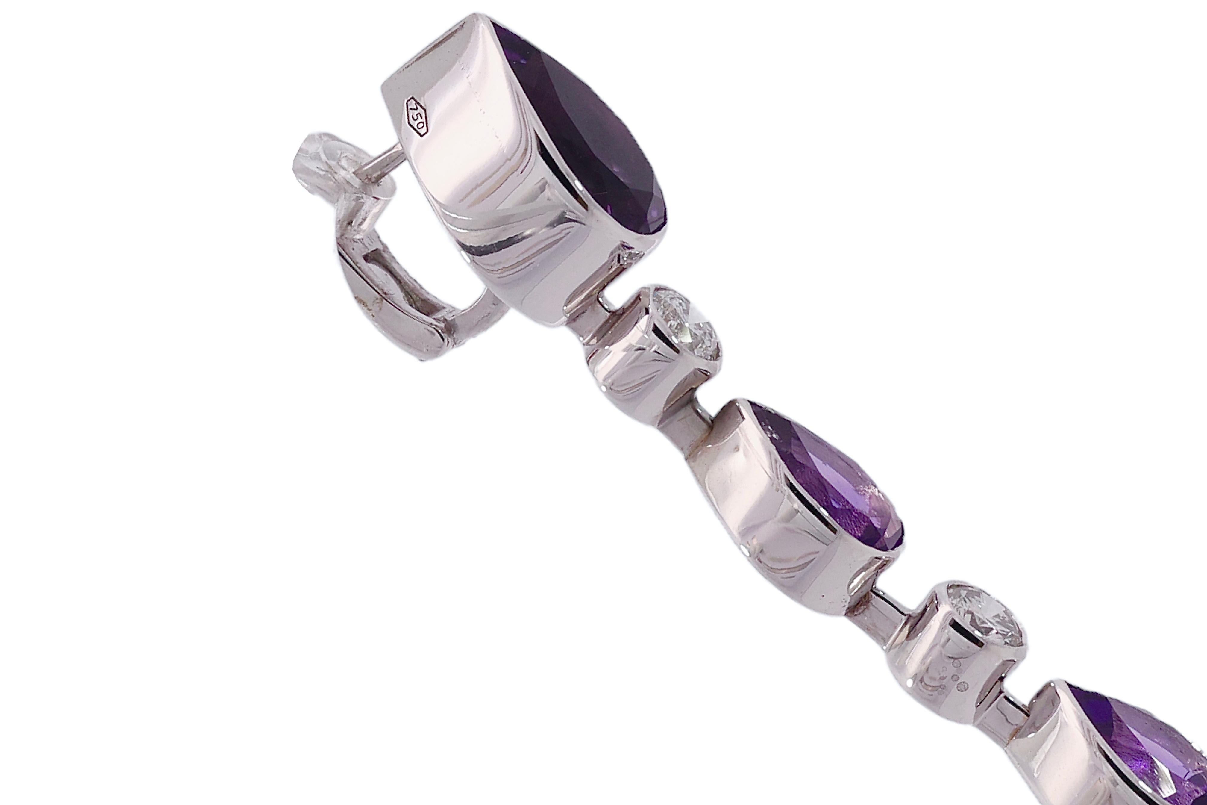 18 Kt White Gold Earrings with 18.43ct Amethyst & 1.55ct Brilliant Cut Diamonds For Sale 5