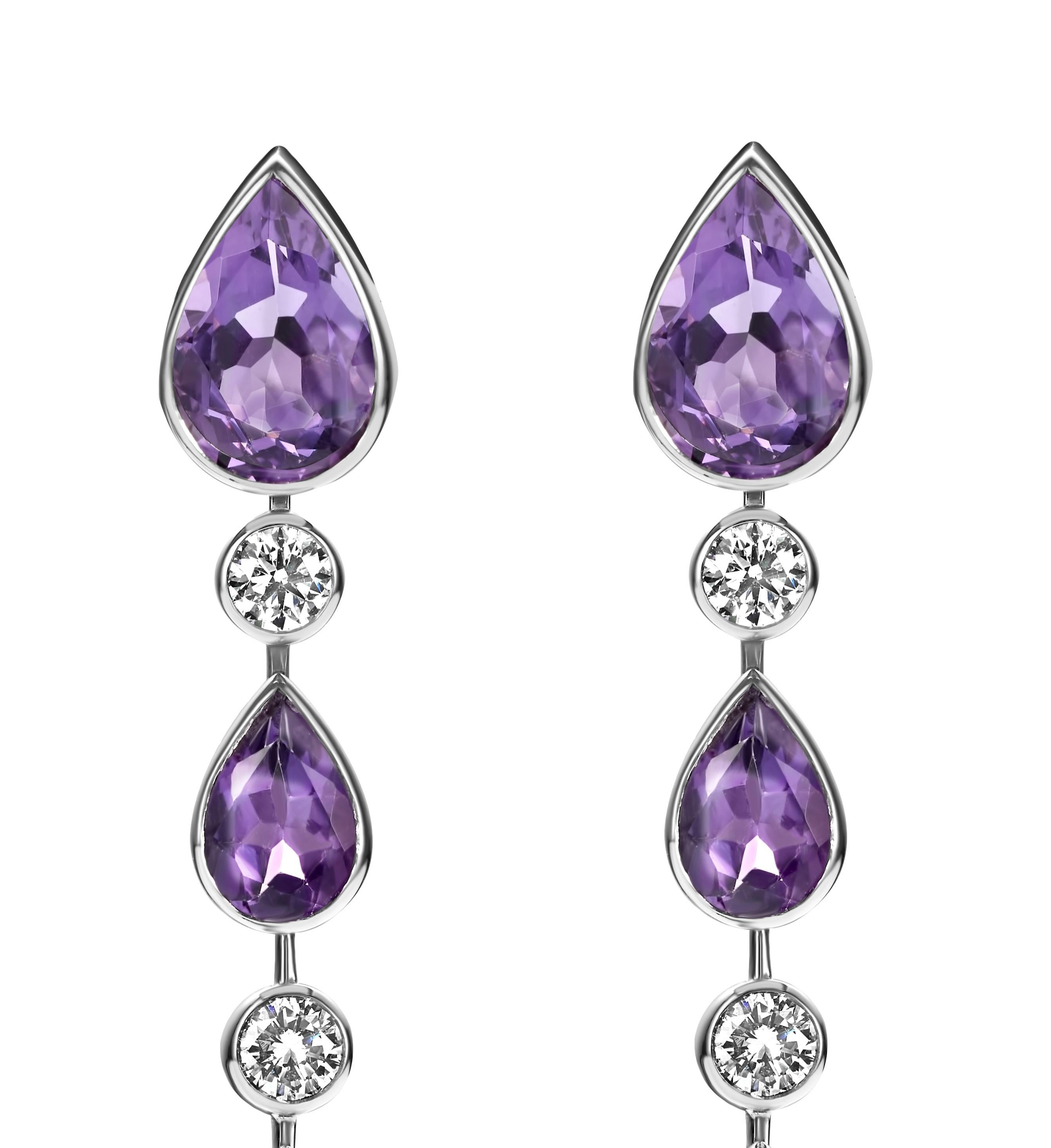 Artisan Boucles d'oreilles en or blanc 18 carats avec améthyste de 18,43 carats et diamants de taille brillant de 1,55 carats en vente