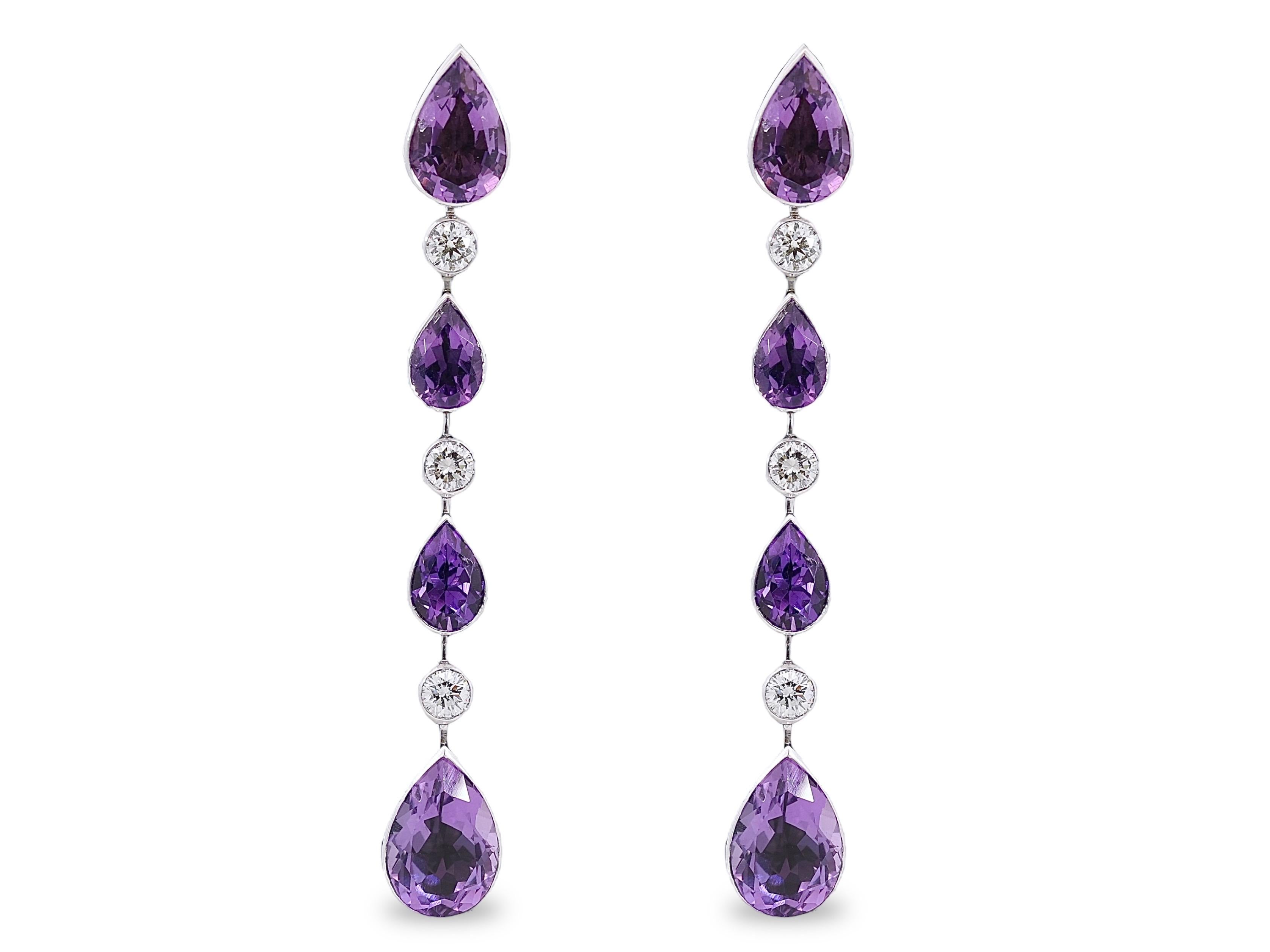 18 Kt White Gold Earrings with 18.43ct Amethyst & 1.55ct Brilliant Cut Diamonds In New Condition For Sale In Antwerp, BE