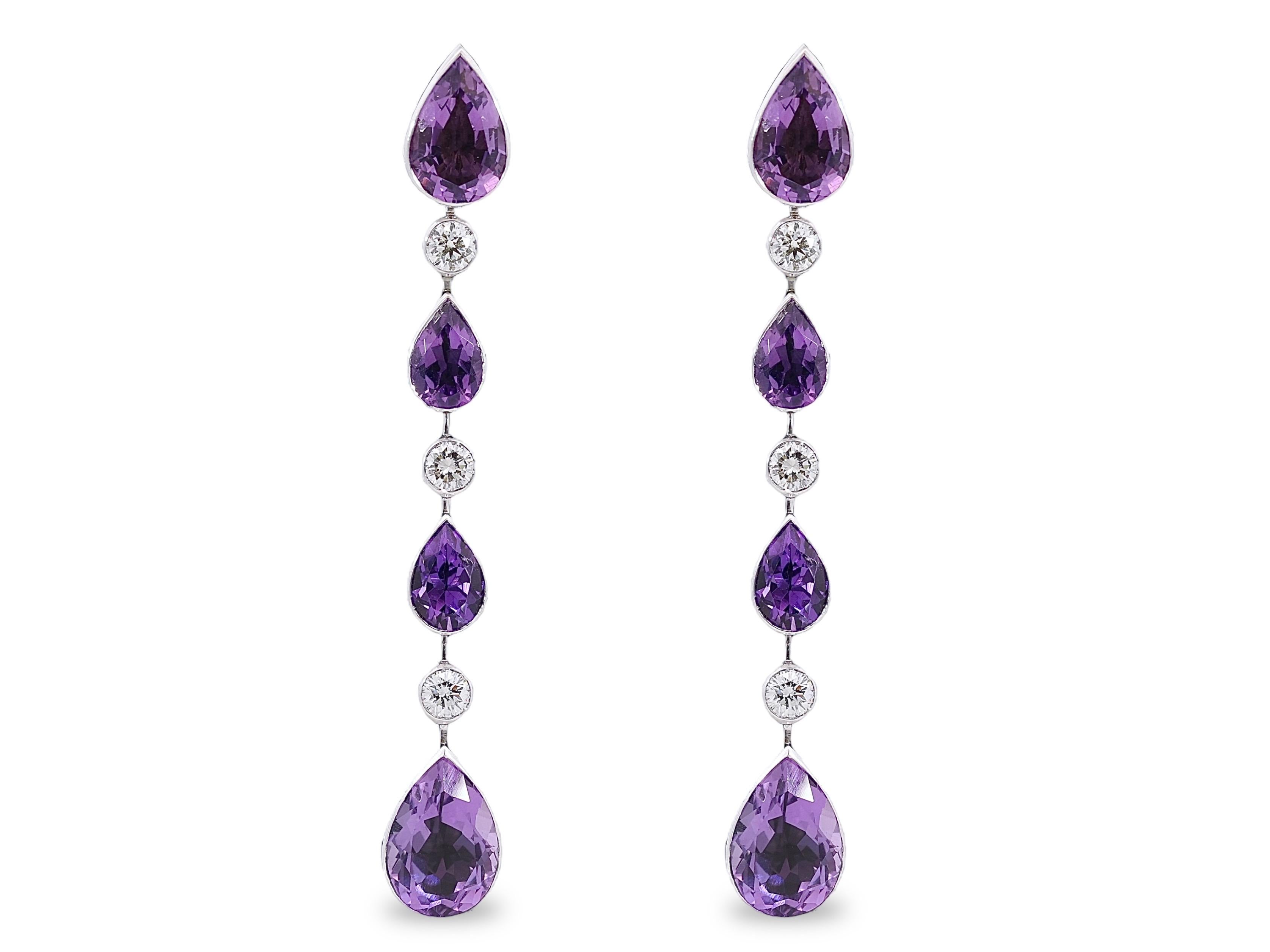 18 Karat Weißgold Ohrringe mit 18,43 Karat Amethyst und 1,55 Karat Diamanten im Brillantschliff im Angebot 1