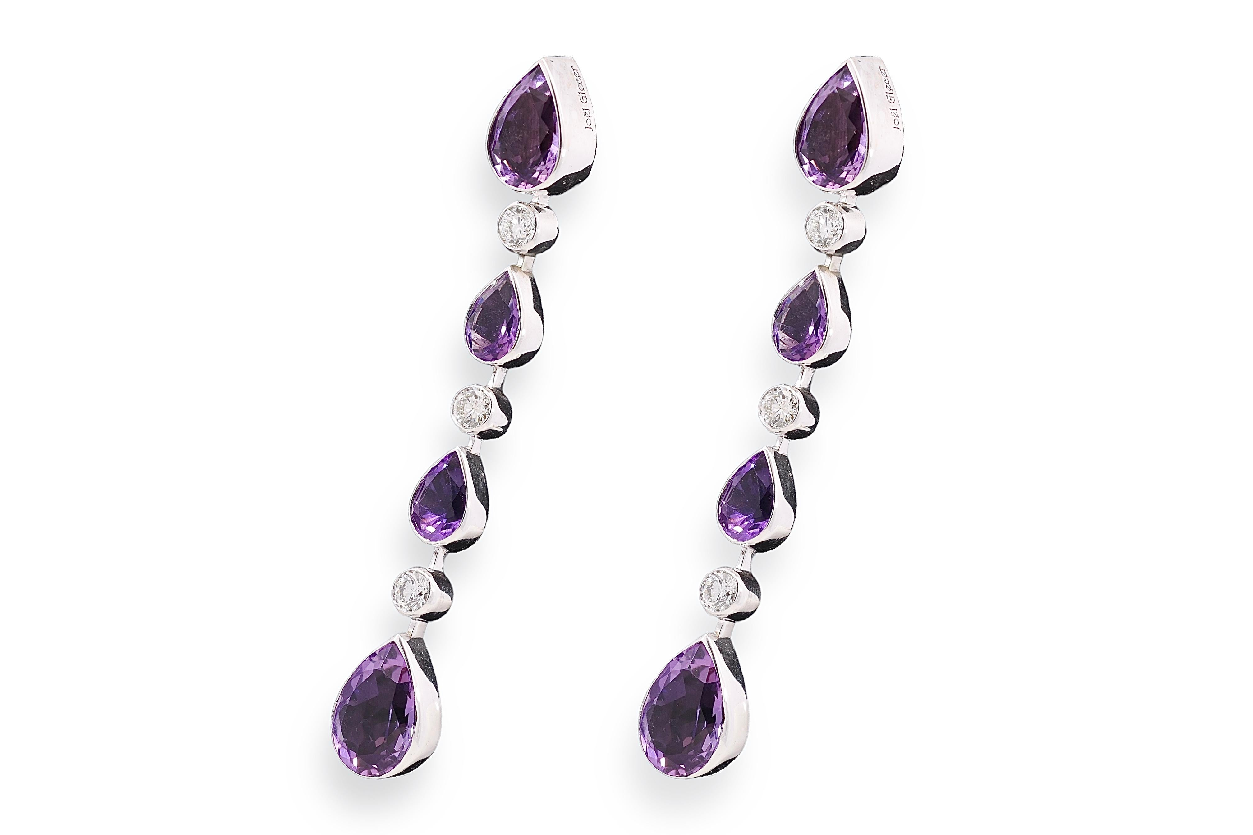Women's or Men's 18 Kt White Gold Earrings with 18.43ct Amethyst & 1.55ct Brilliant Cut Diamonds For Sale