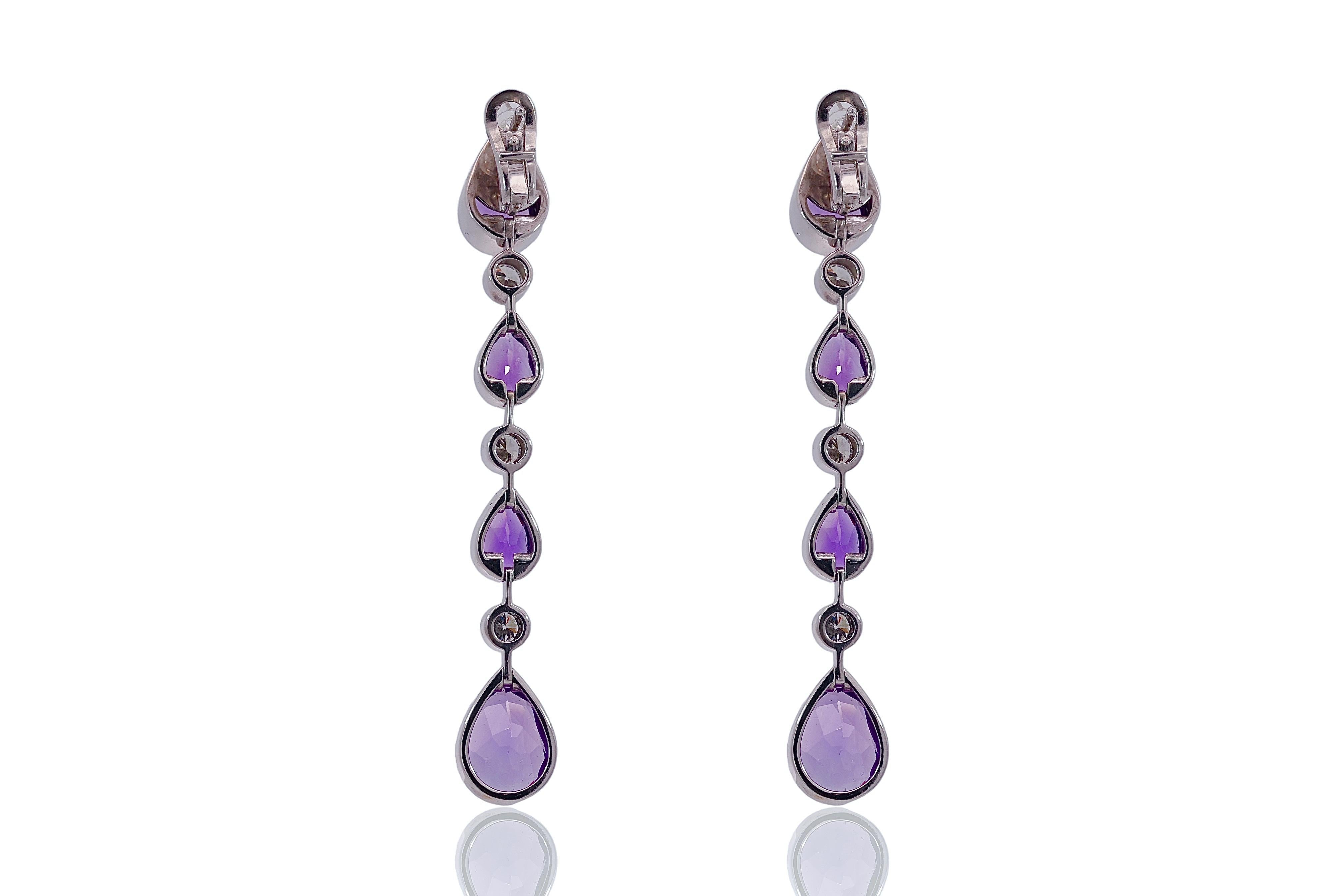 18 Kt White Gold Earrings with 18.43ct Amethyst & 1.55ct Brilliant Cut Diamonds For Sale 1