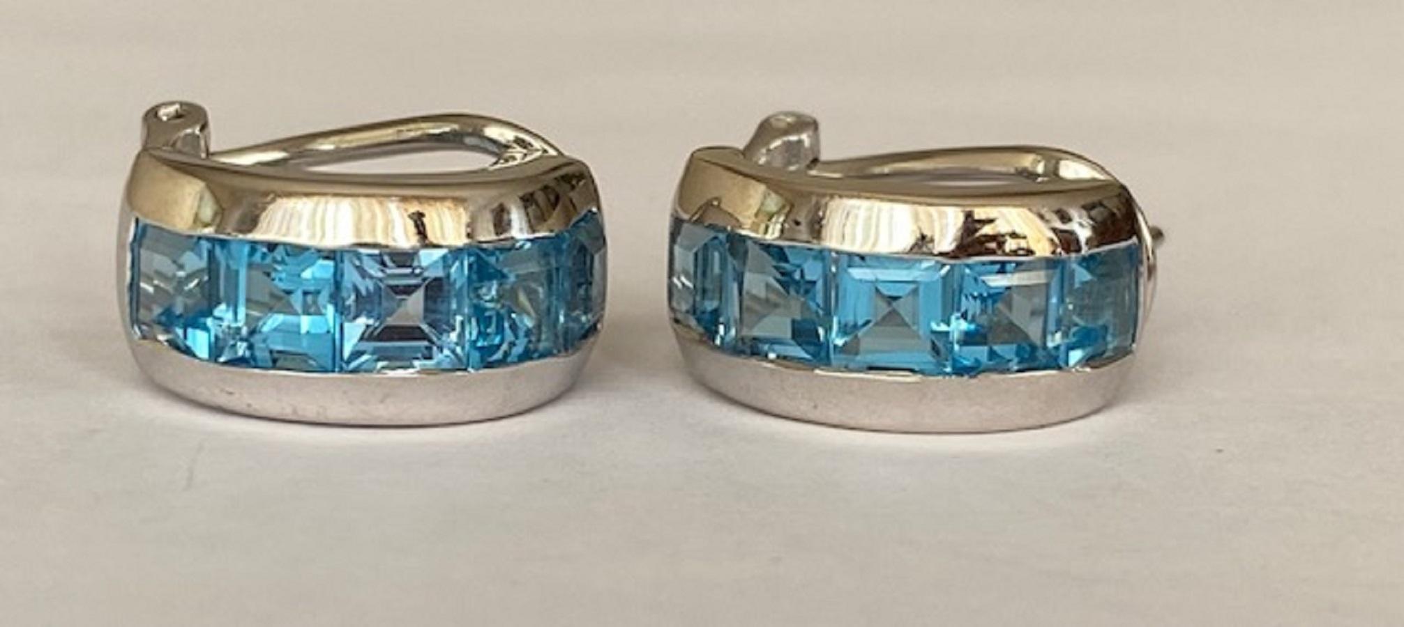 Princess Cut 18 Kt. White Gold Earrings with 4.00 Ct Topaz For Sale