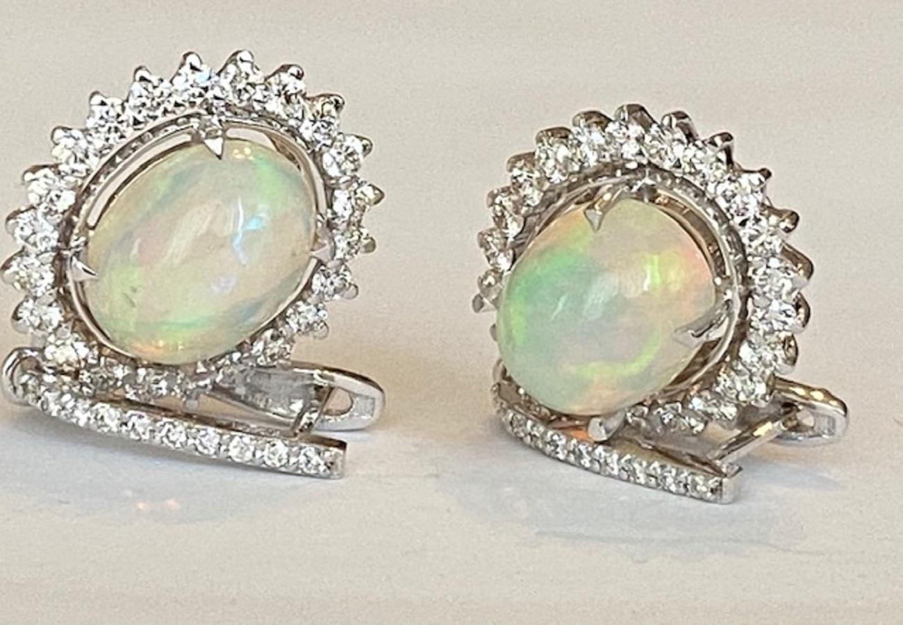 18 Kt. White Gold Earrings with 4.15 Ct Opals and Diamonds 2