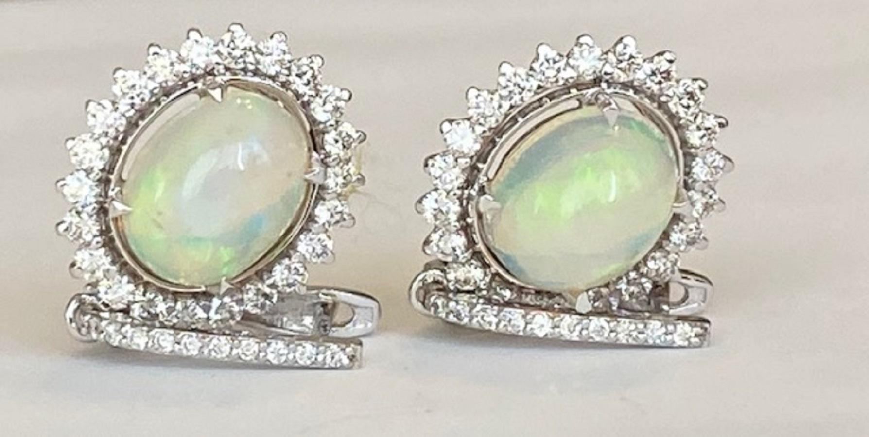 Women's 18 Kt. White Gold Earrings with 4.15 Ct Opals and Diamonds