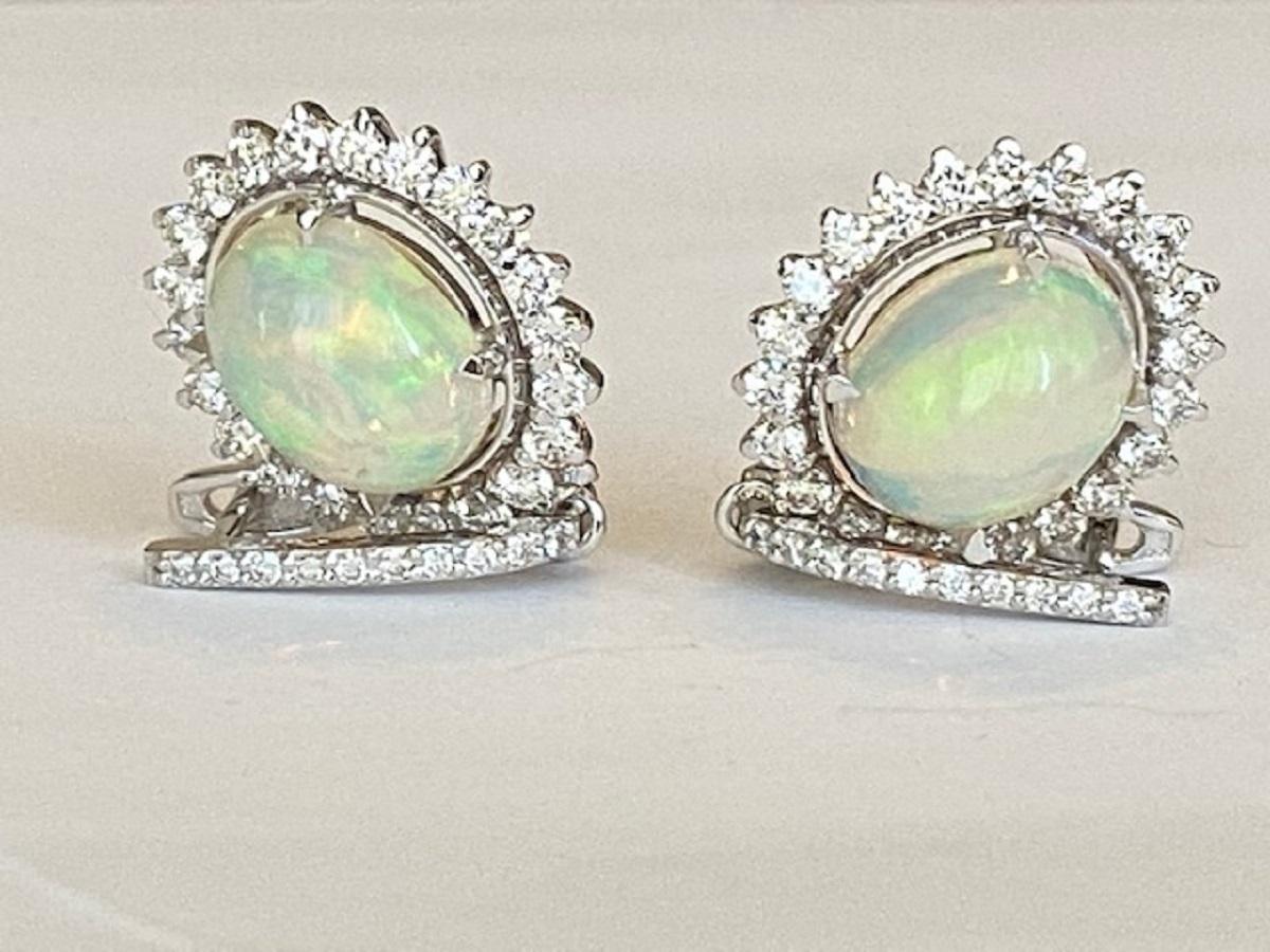 18 Kt. White Gold Earrings with 4.15 Ct Opals and Diamonds 1