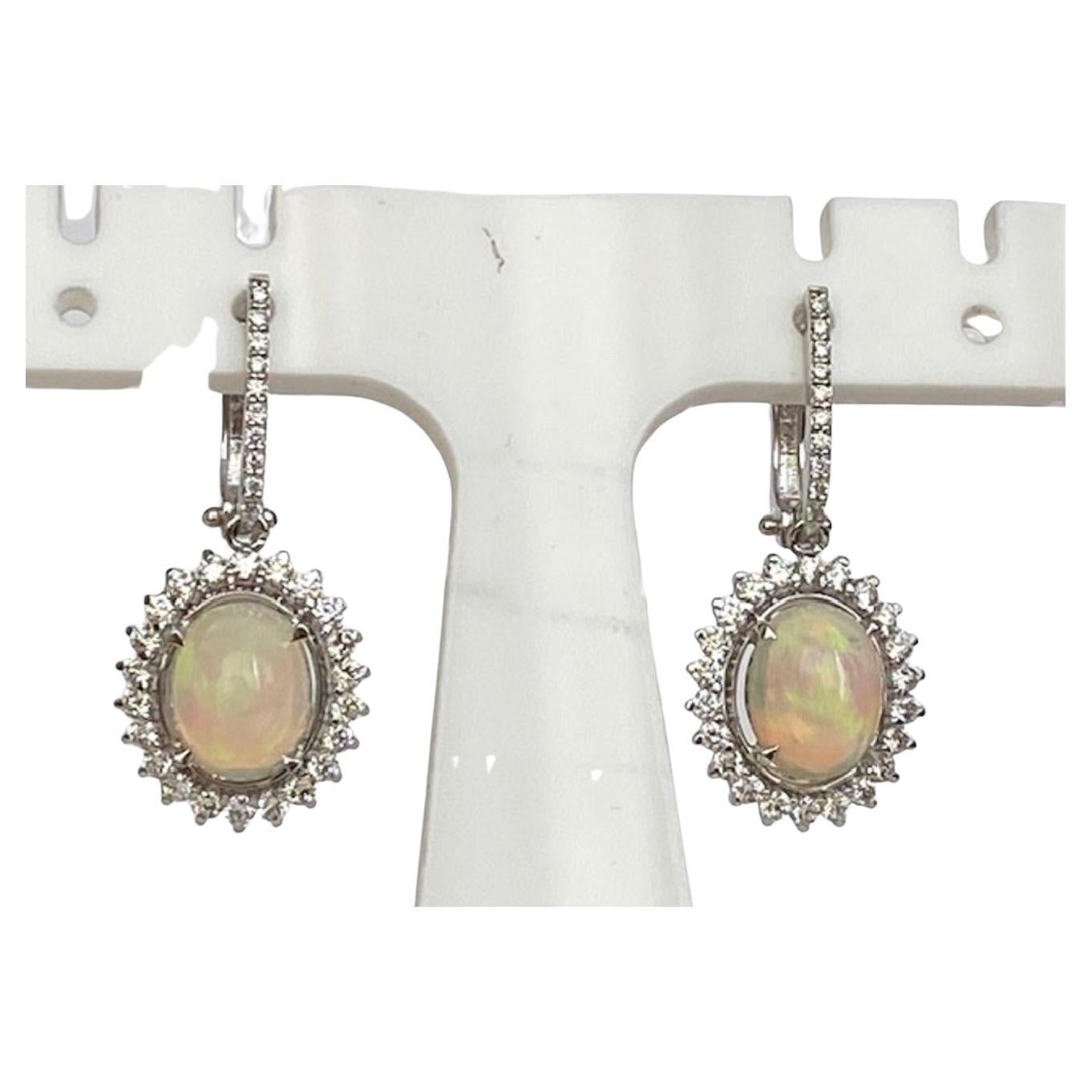18 Kt. White Gold Earrings with 4.15 Ct Opals and Diamonds