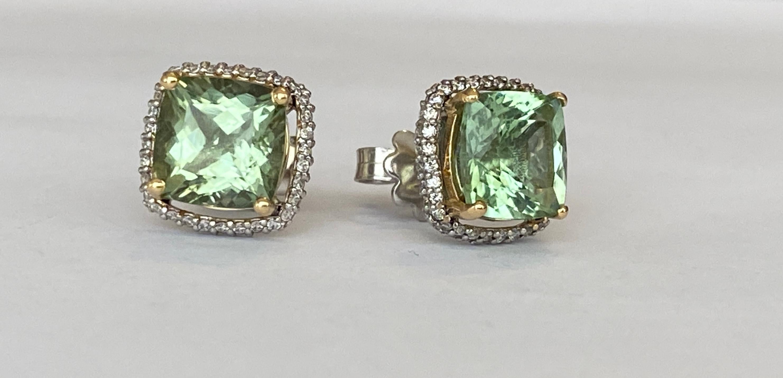Cushion Cut 18 Karat White Gold Earrings with 5.00 Carat Tourmaline and Diamonds For Sale