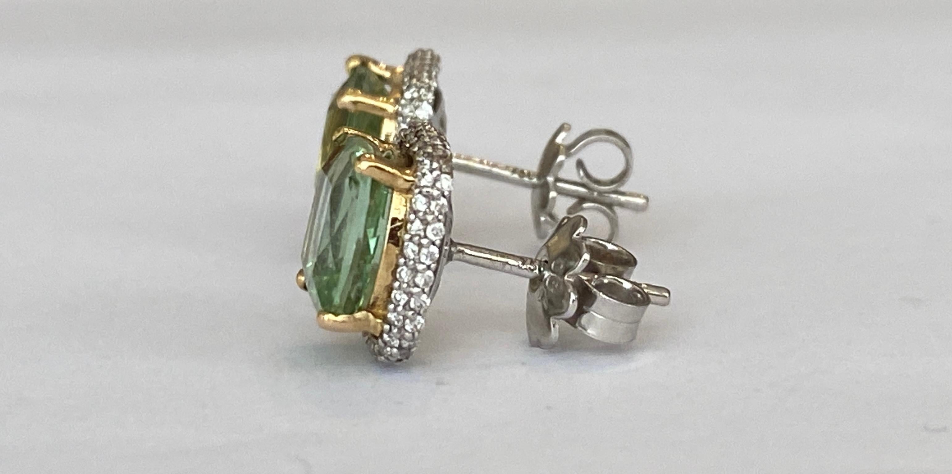 18 Karat White Gold Earrings with 5.00 Carat Tourmaline and Diamonds For Sale 2