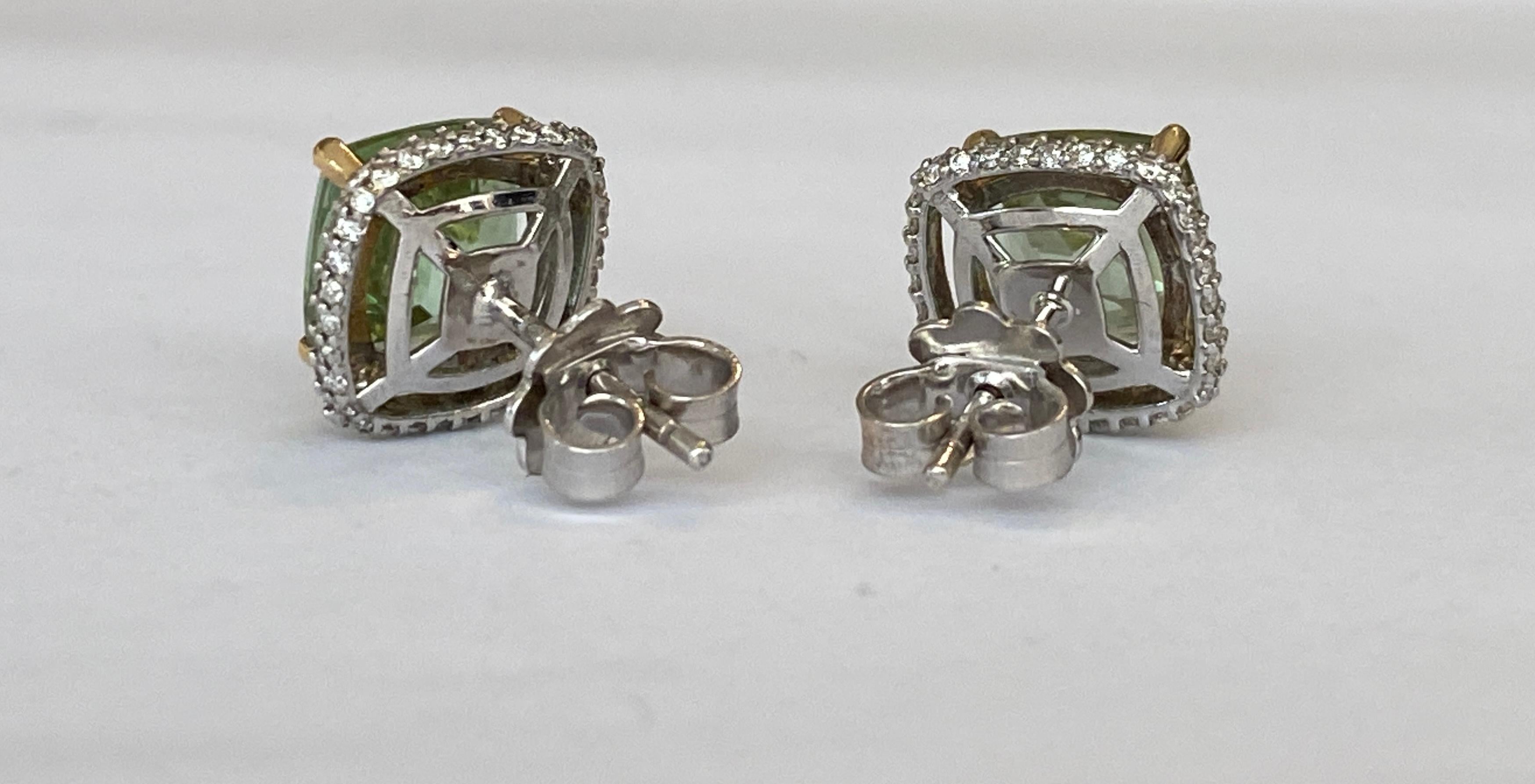 18 Karat White Gold Earrings with 5.00 Carat Tourmaline and Diamonds For Sale 3