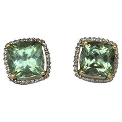 18 Karat White Gold Earrings with 5.00 Carat Tourmaline and Diamonds