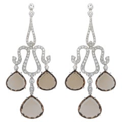 18 kt White Gold Earrings with Smoky quartz drops and 2, 70 carats of diamonds