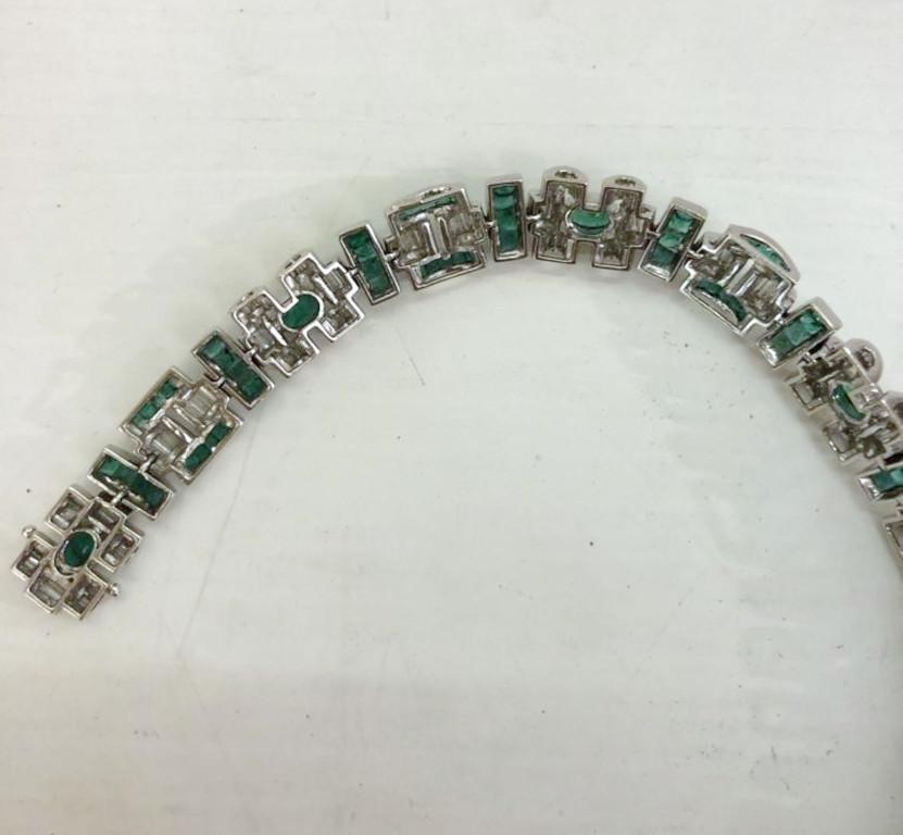 Women's or Men's 18 Kt White Gold Emerald and Diamond Bracelet