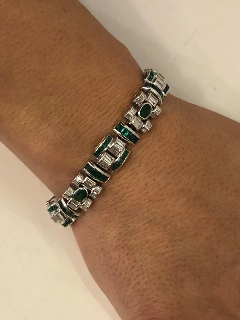 18 Kt White Gold Emerald and Diamond Bracelet 1