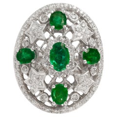 Anello con smeraldi e diamanti in oro bianco 18 Kt, stile Filligre