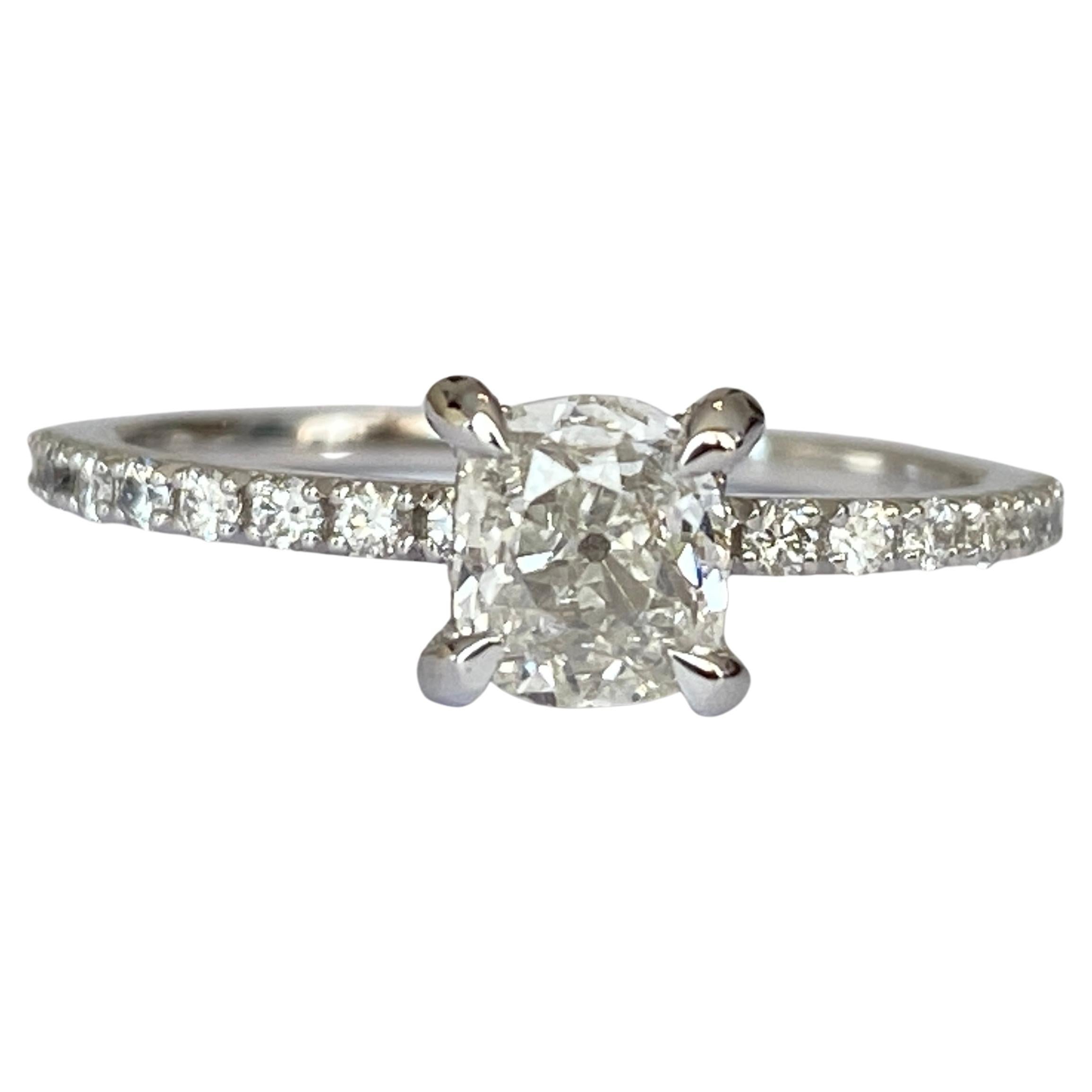 ALGT Certified 18 Karat White Gold Engagement Old cut Diamonds Ring