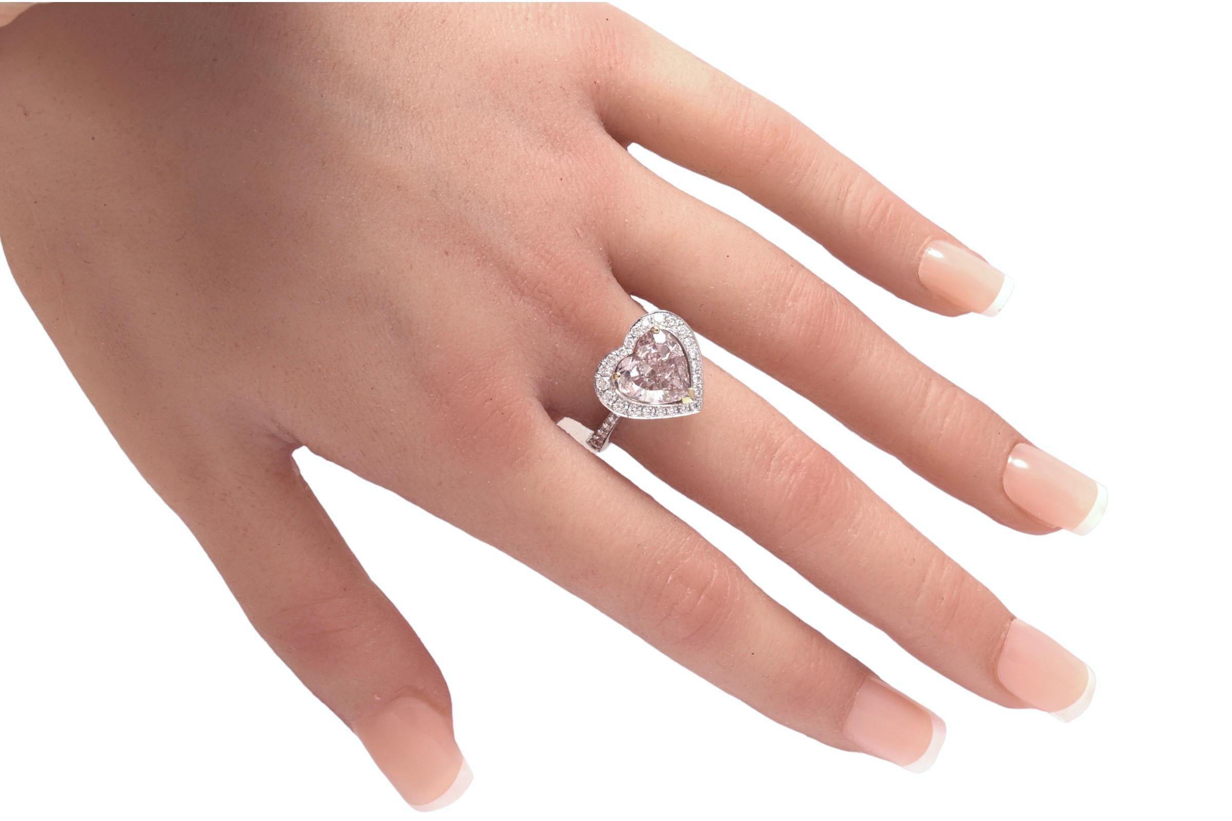 Heart Cut 18 kt. White Gold Enhanced Pink Diamond Heart 2.78 ct. Ring, GIA Certificate For Sale