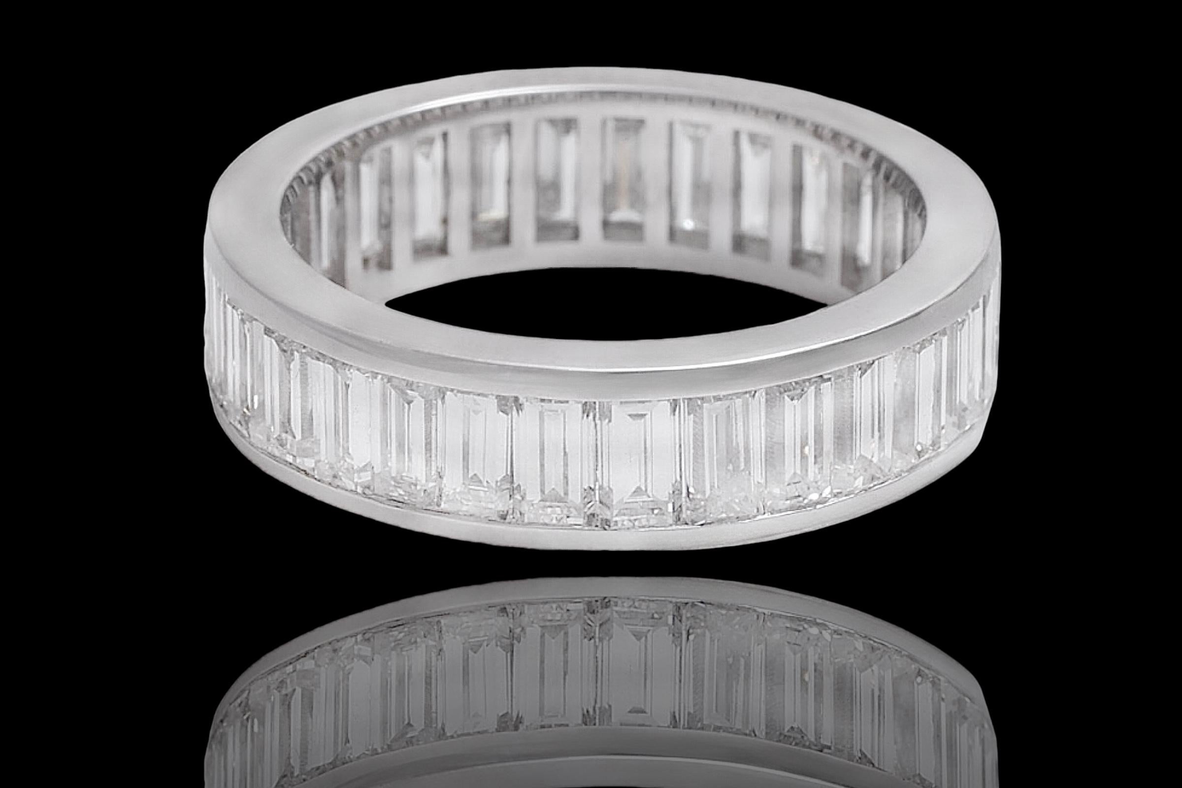 Modern 18 Kt White Gold Eternity Baguette Diamond Ring For Sale