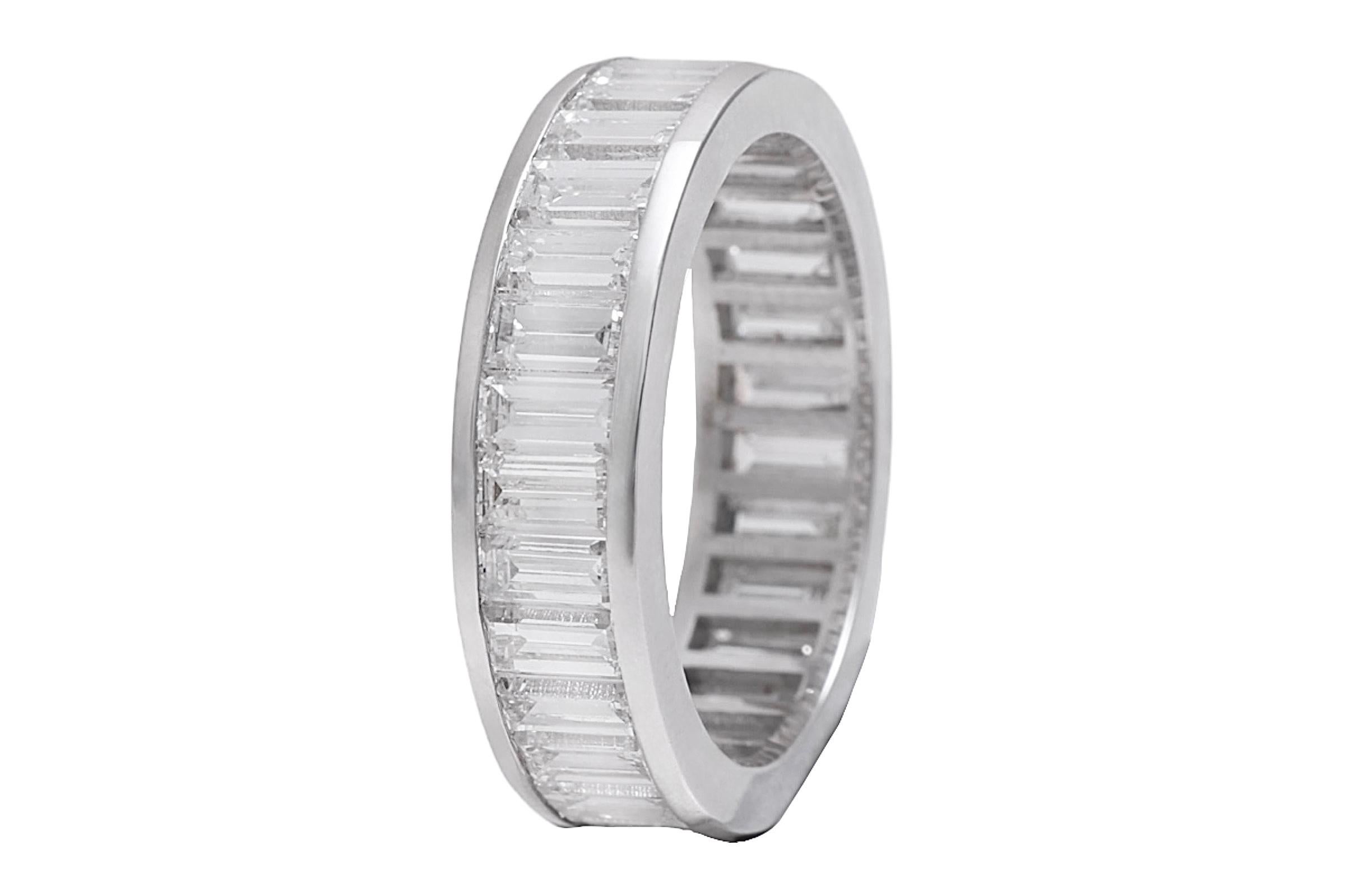 Women's or Men's 18 Kt White Gold Eternity Baguette Diamond Ring For Sale