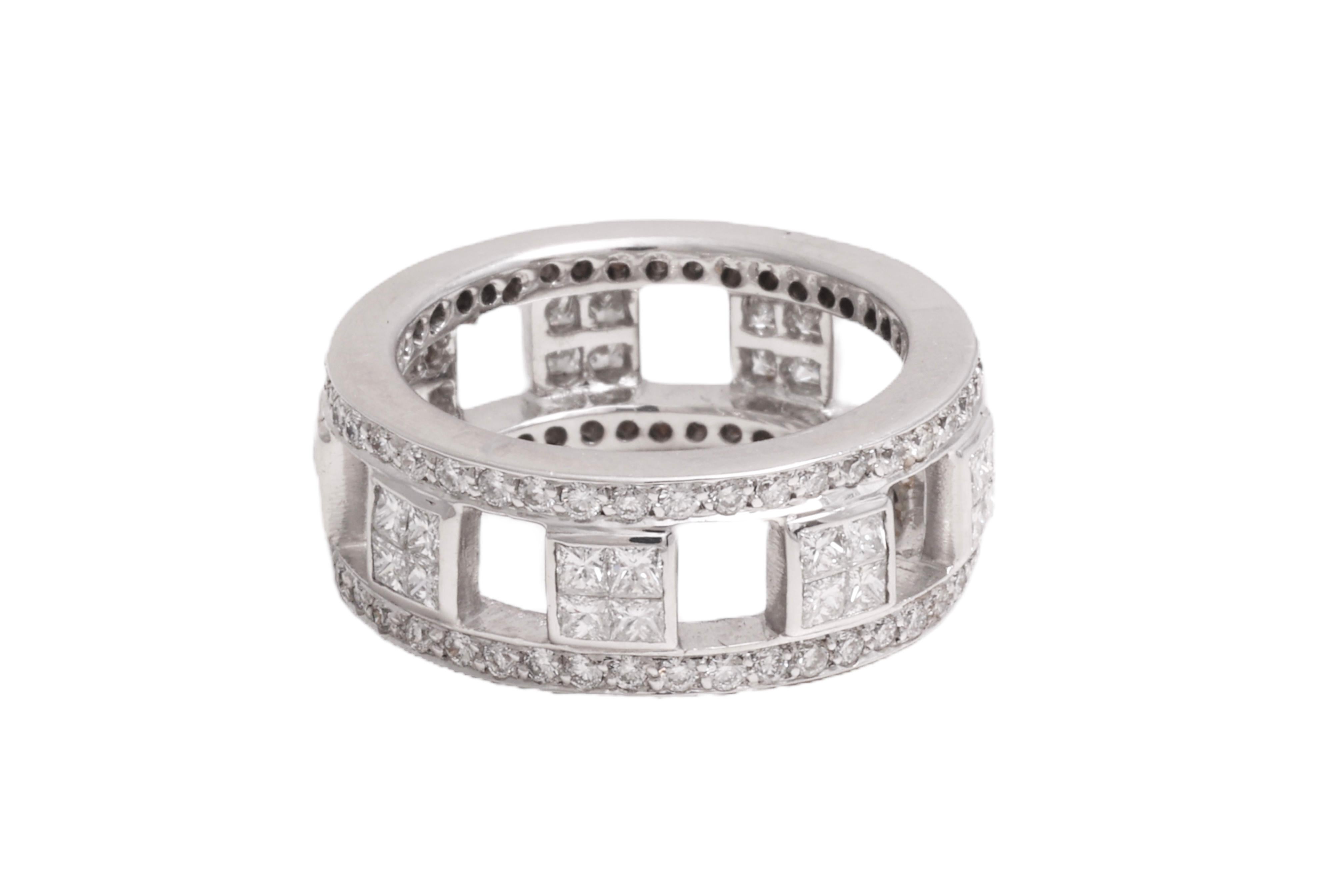 18 kt. White Gold Eternity Ring With 1.92 ct. Princess & Brilliant Cut Diamonds For Sale 8