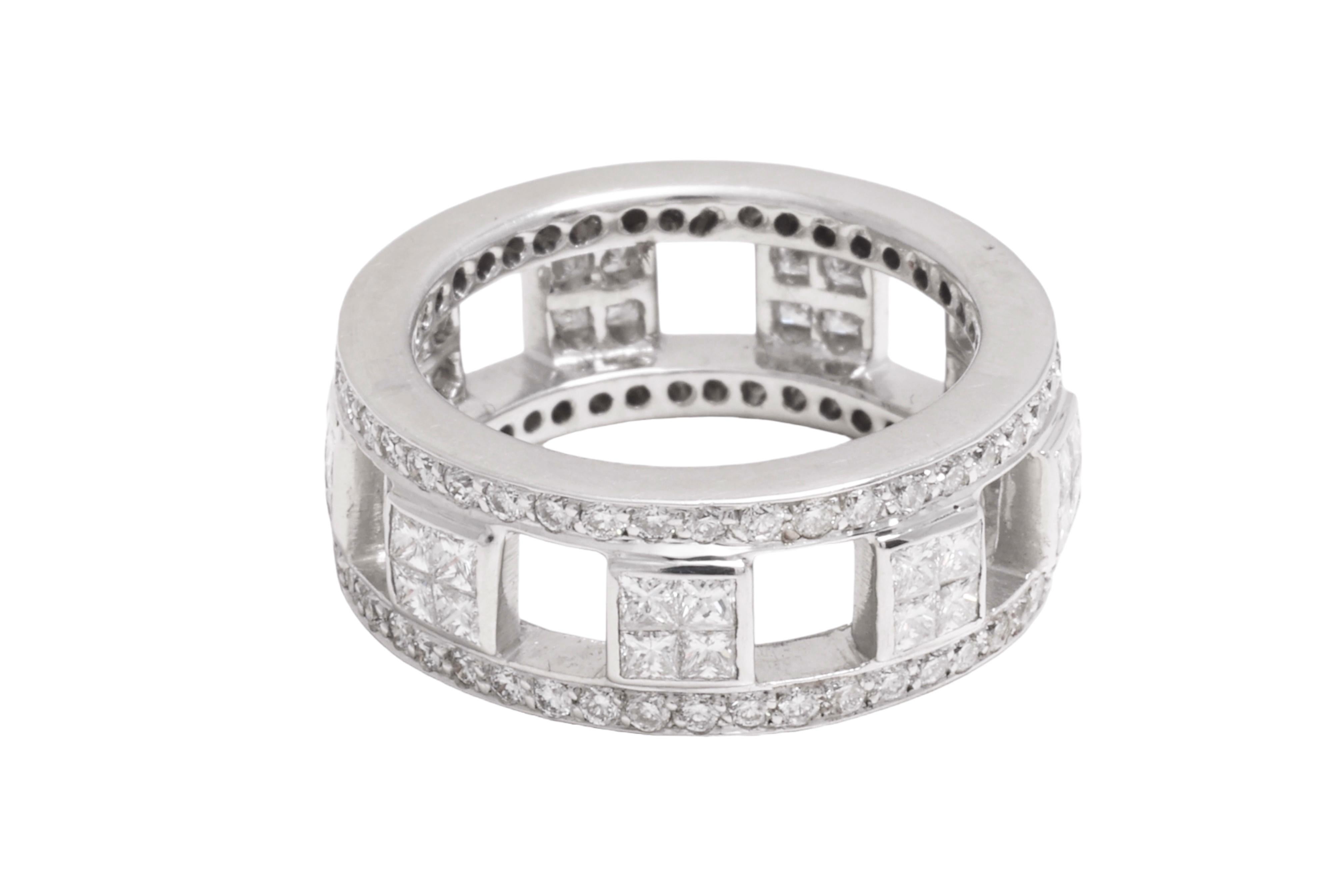 Modern 18 kt. White Gold Eternity Ring With 1.92 ct. Princess & Brilliant Cut Diamonds For Sale