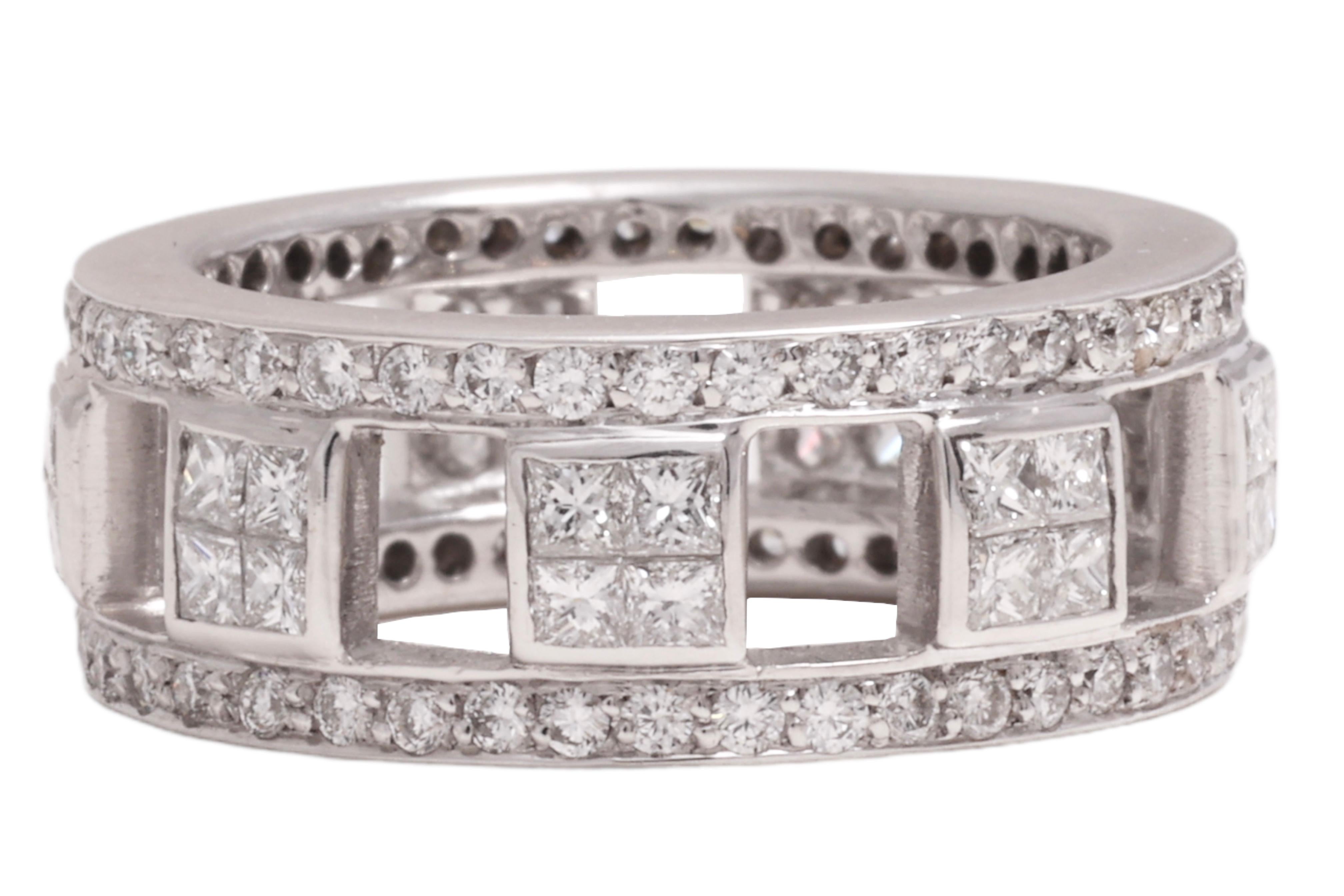 Princess Cut 18 kt. White Gold Eternity Ring With 1.92 ct. Princess & Brilliant Cut Diamonds For Sale