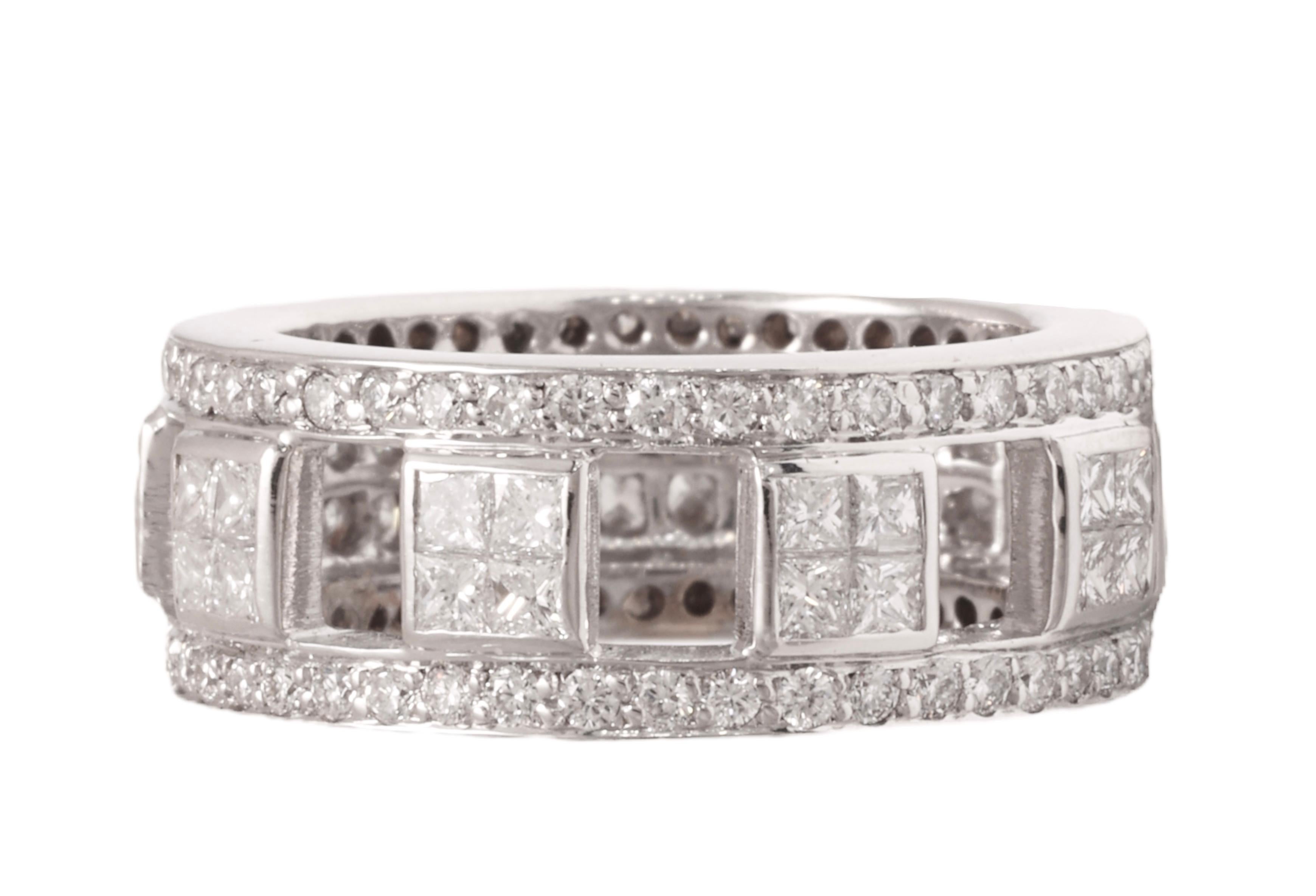 18 kt. White Gold Eternity Ring With 1.92 ct. Princess & Brilliant Cut Diamonds For Sale 1