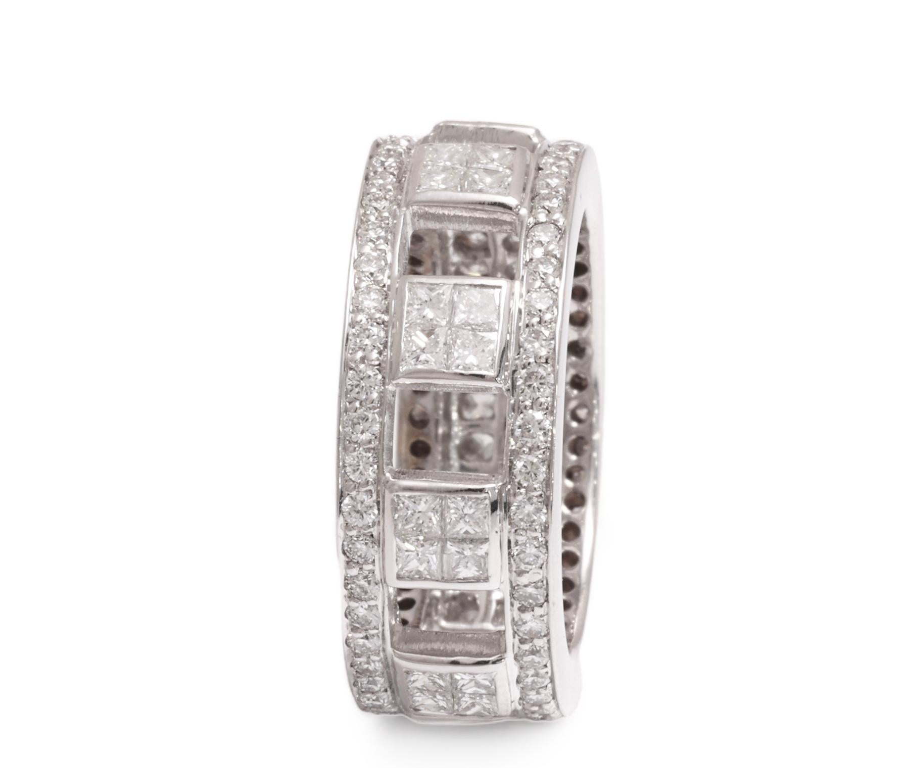 18 kt. White Gold Eternity Ring With 1.92 ct. Princess & Brilliant Cut Diamonds For Sale 2