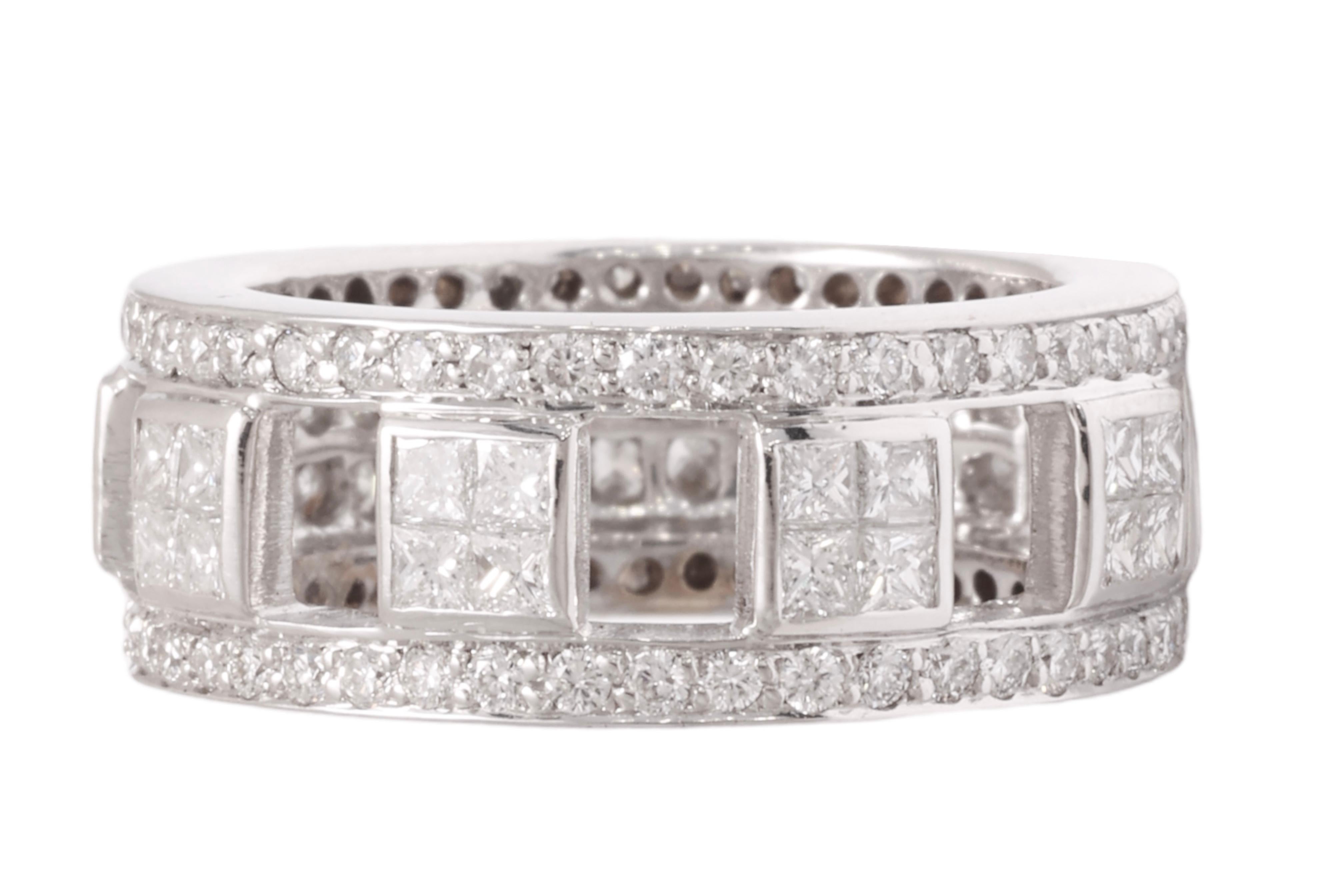 18 kt. White Gold Eternity Ring With 1.92 ct. Princess & Brilliant Cut Diamonds For Sale 3