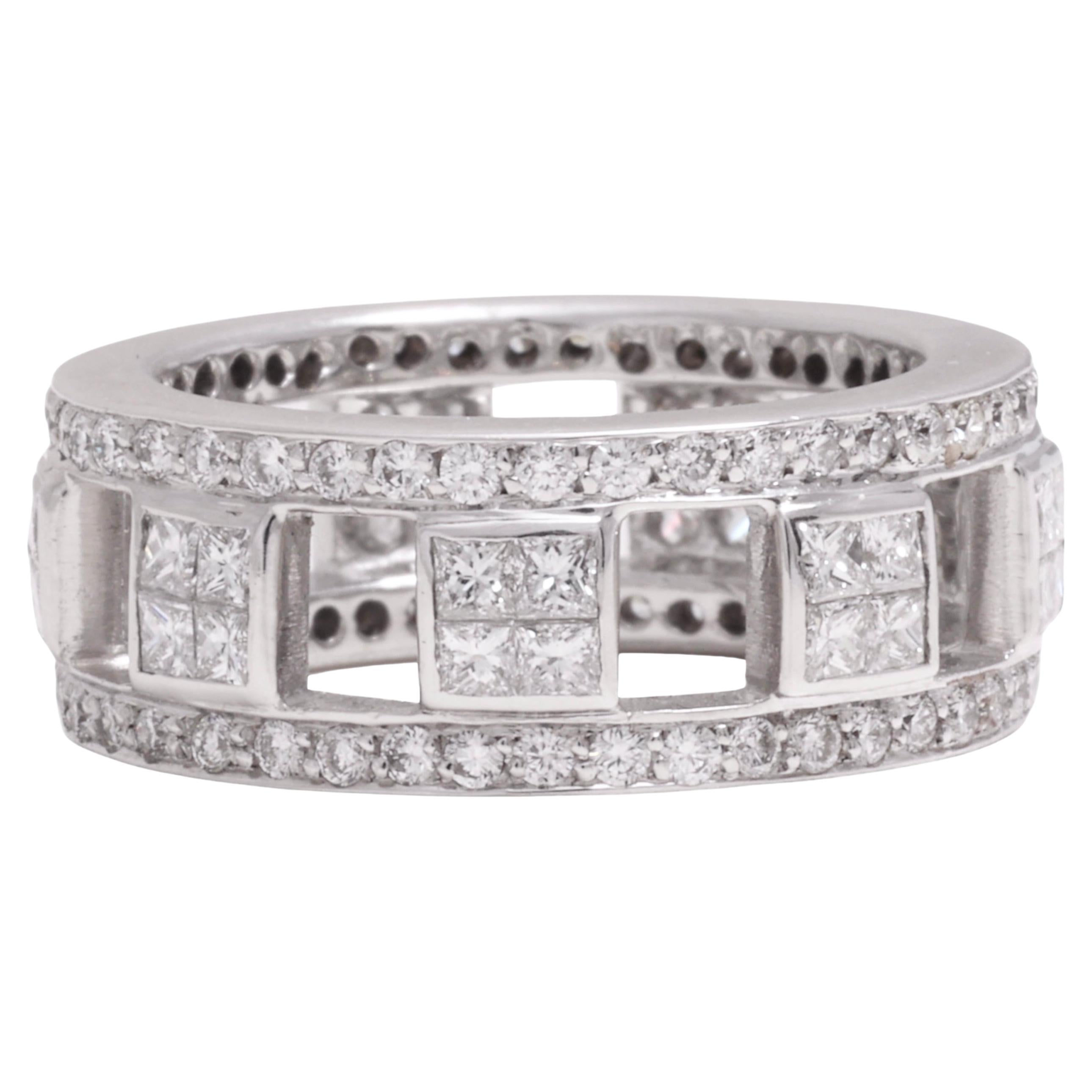 18 kt. White Gold Eternity Ring With 1.92 ct. Princess & Brilliant Cut Diamonds For Sale