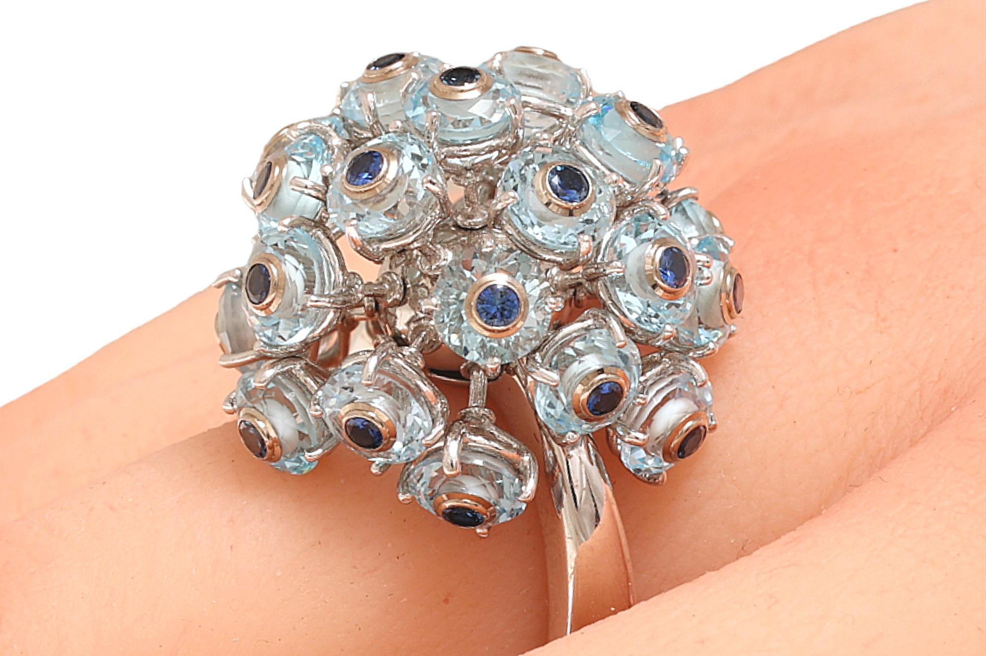 18 Kt White Gold Flexible Ring with Sapphires set In Topaze Stones, Very Special For Sale 2