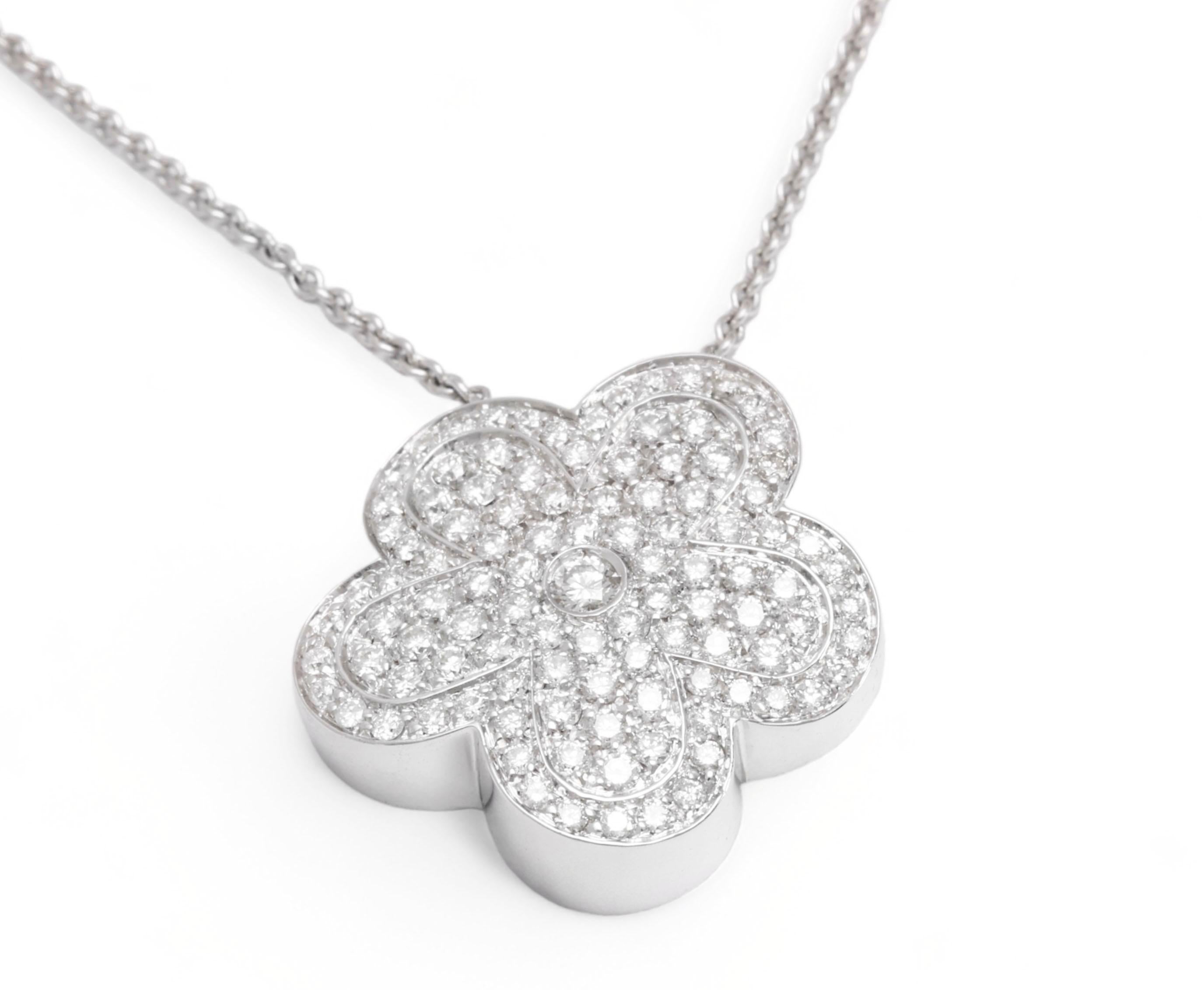 Modern 18 kt. White Gold Flower Pendant / Necklace With 1.18 ct. Diamonds For Sale