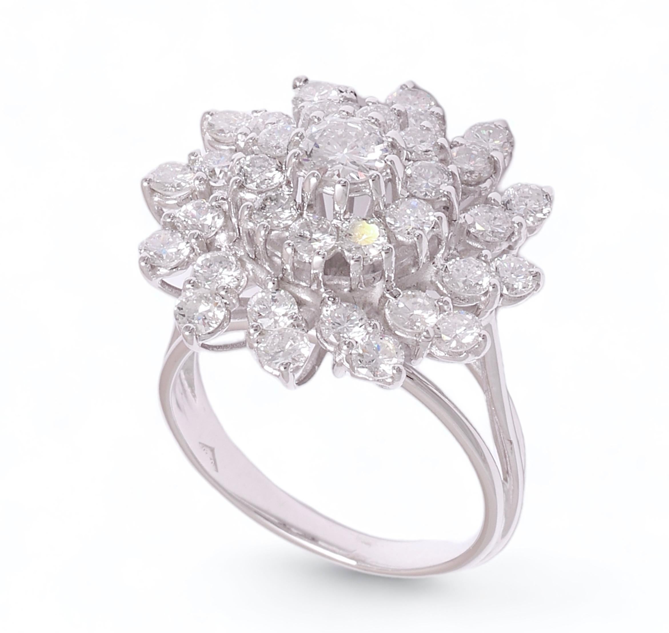 Artisan 18 kt. White Gold Flower Ring  With 2.85 ct. Diamonds  For Sale