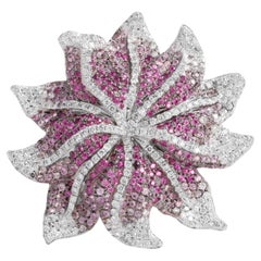 18 Kt White Gold Flower Shaped Diamonds & sapphires, Unique