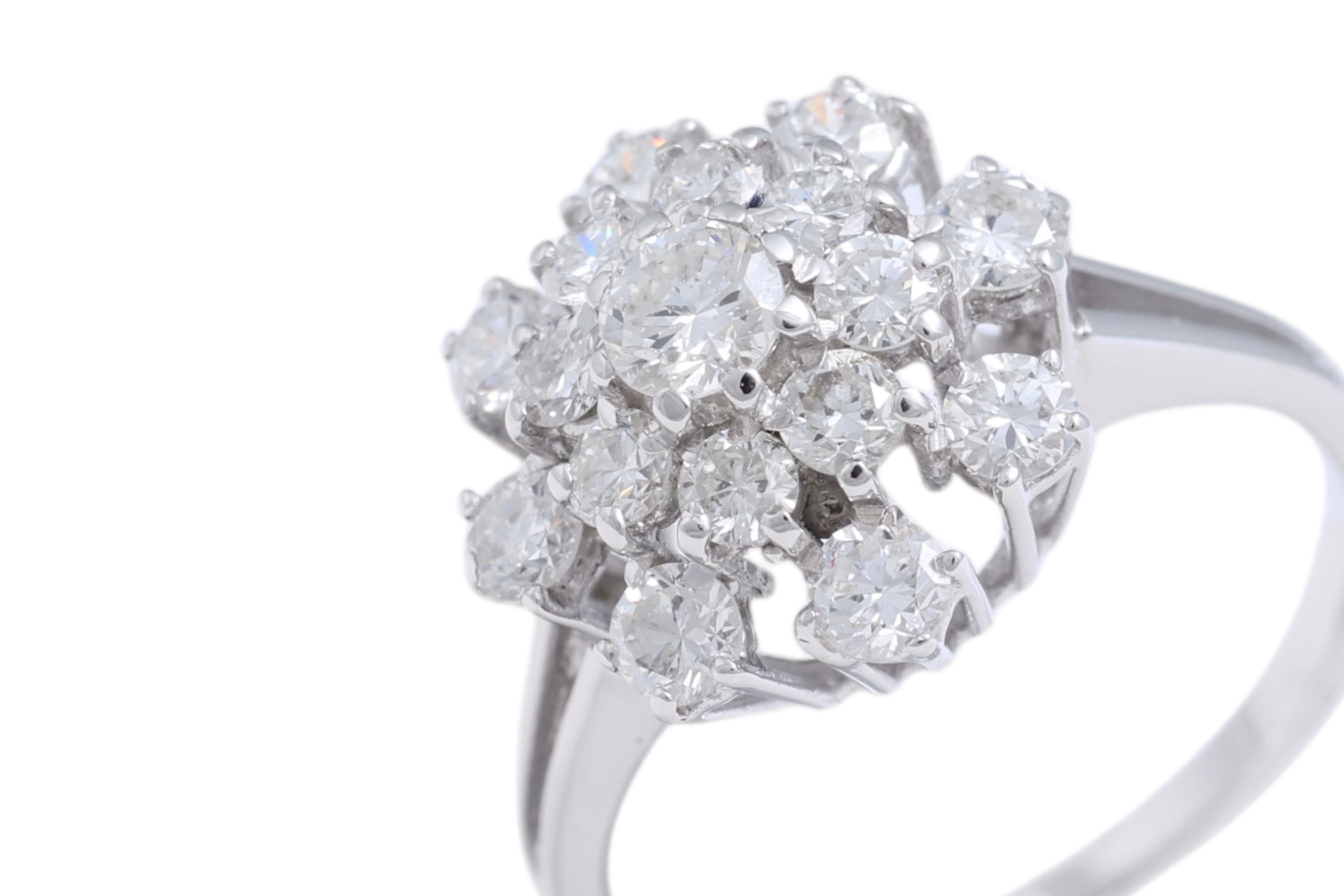 Women's or Men's 18 Kt White Gold Flower Shaped Ring with Diamonds For Sale