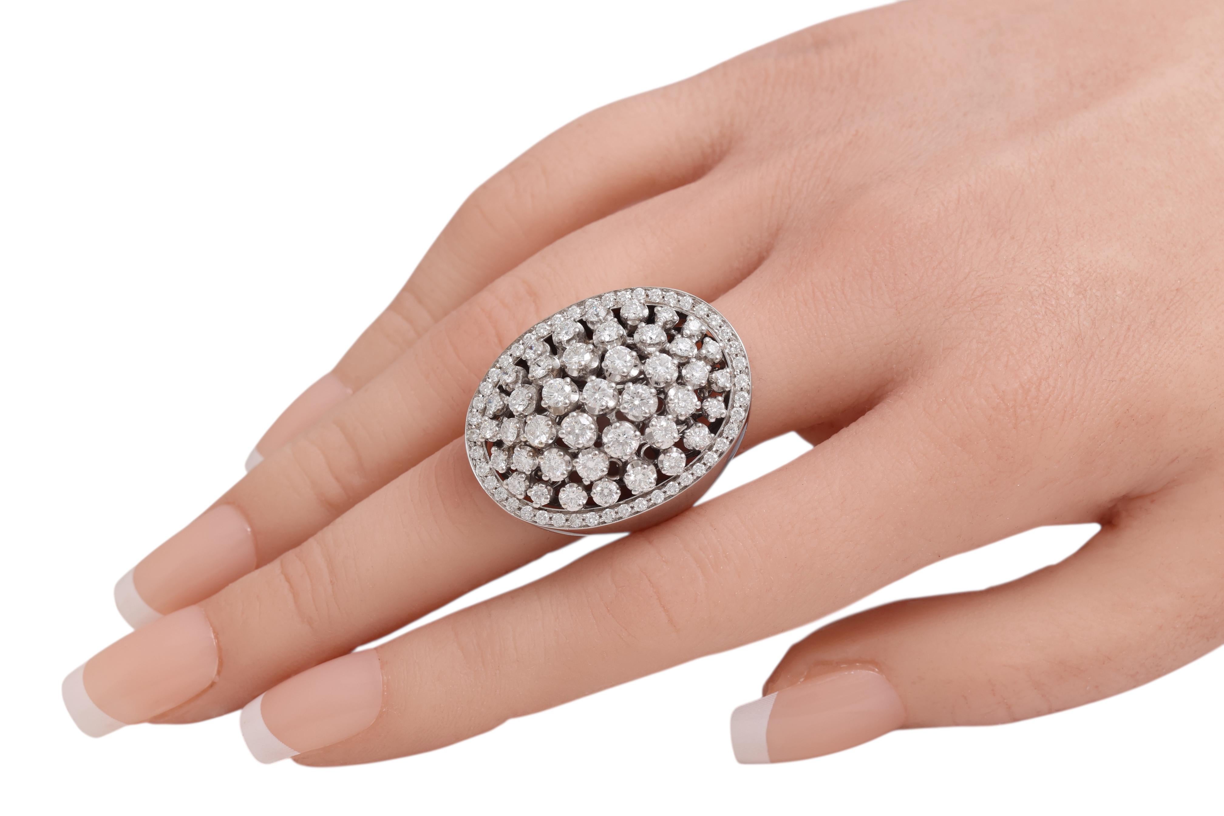 18 KT White Gold, Full of Diamonds Designer Oval Shaped Ring For Sale 6