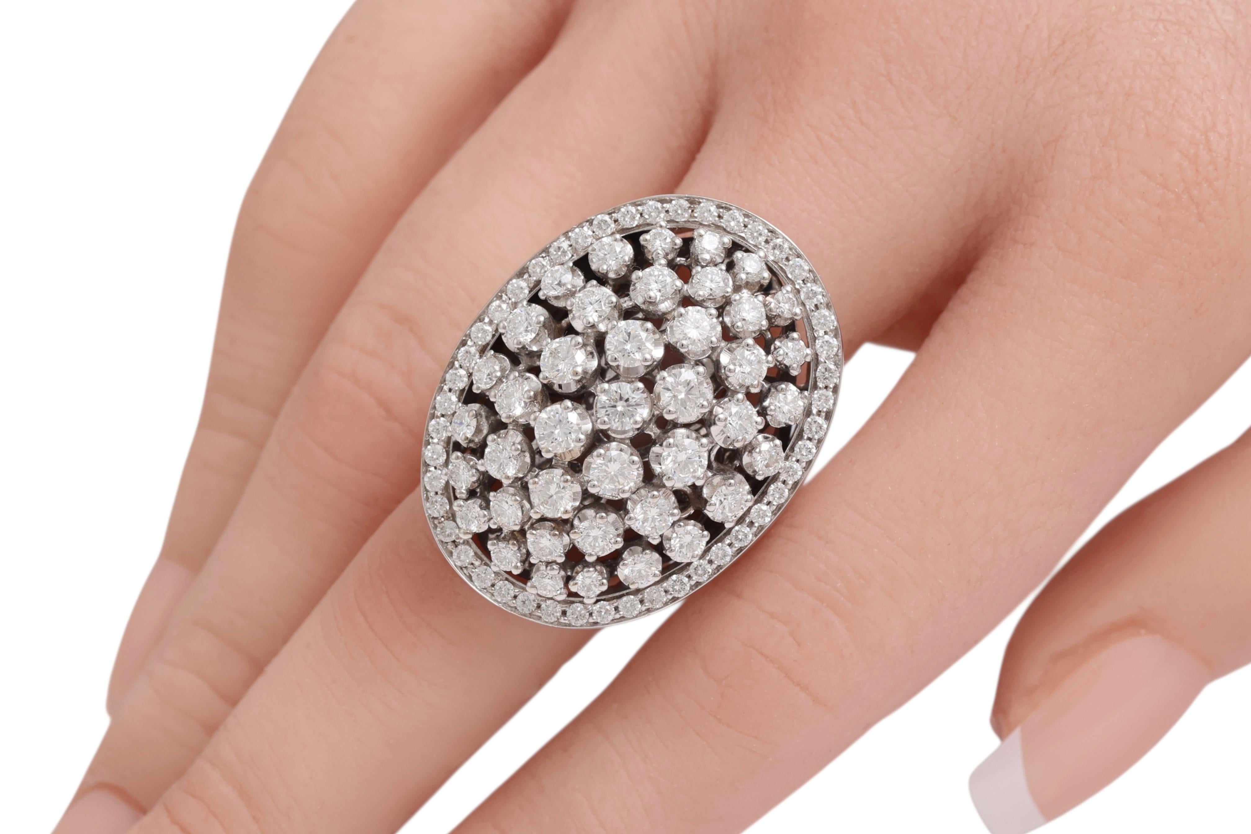 18 KT White Gold, Full of Diamonds Designer Oval Shaped Ring For Sale 7