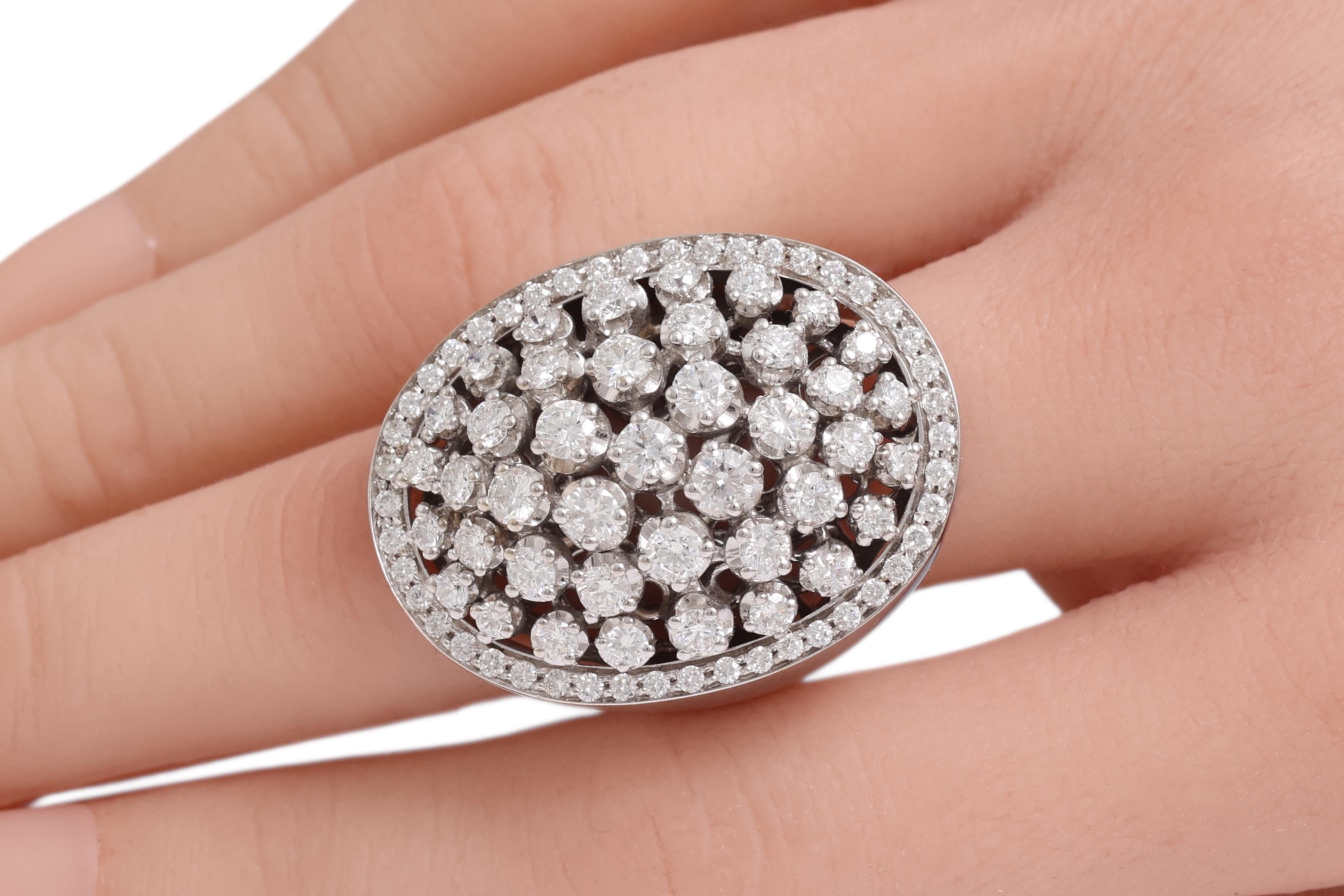 18 KT White Gold, Full of Diamonds Designer Oval Shaped Ring For Sale 9