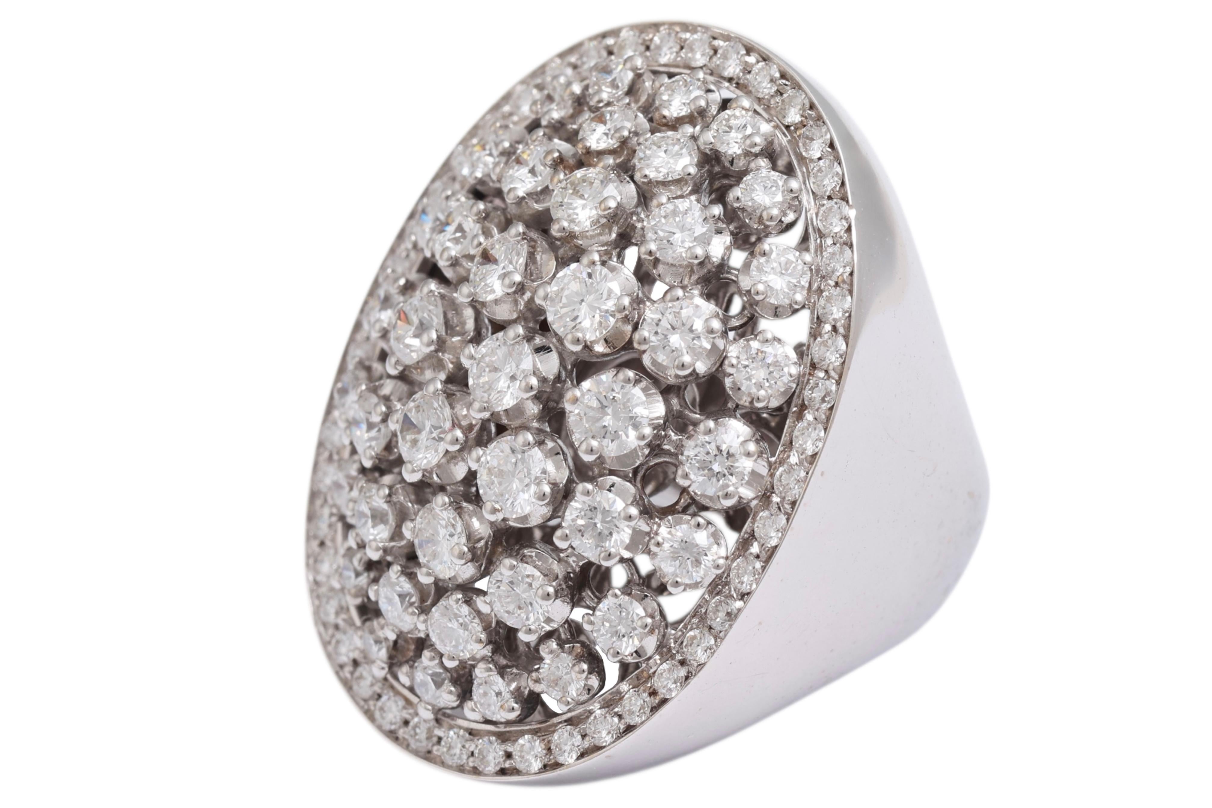 Modern 18 KT White Gold, Full of Diamonds Designer Oval Shaped Ring For Sale