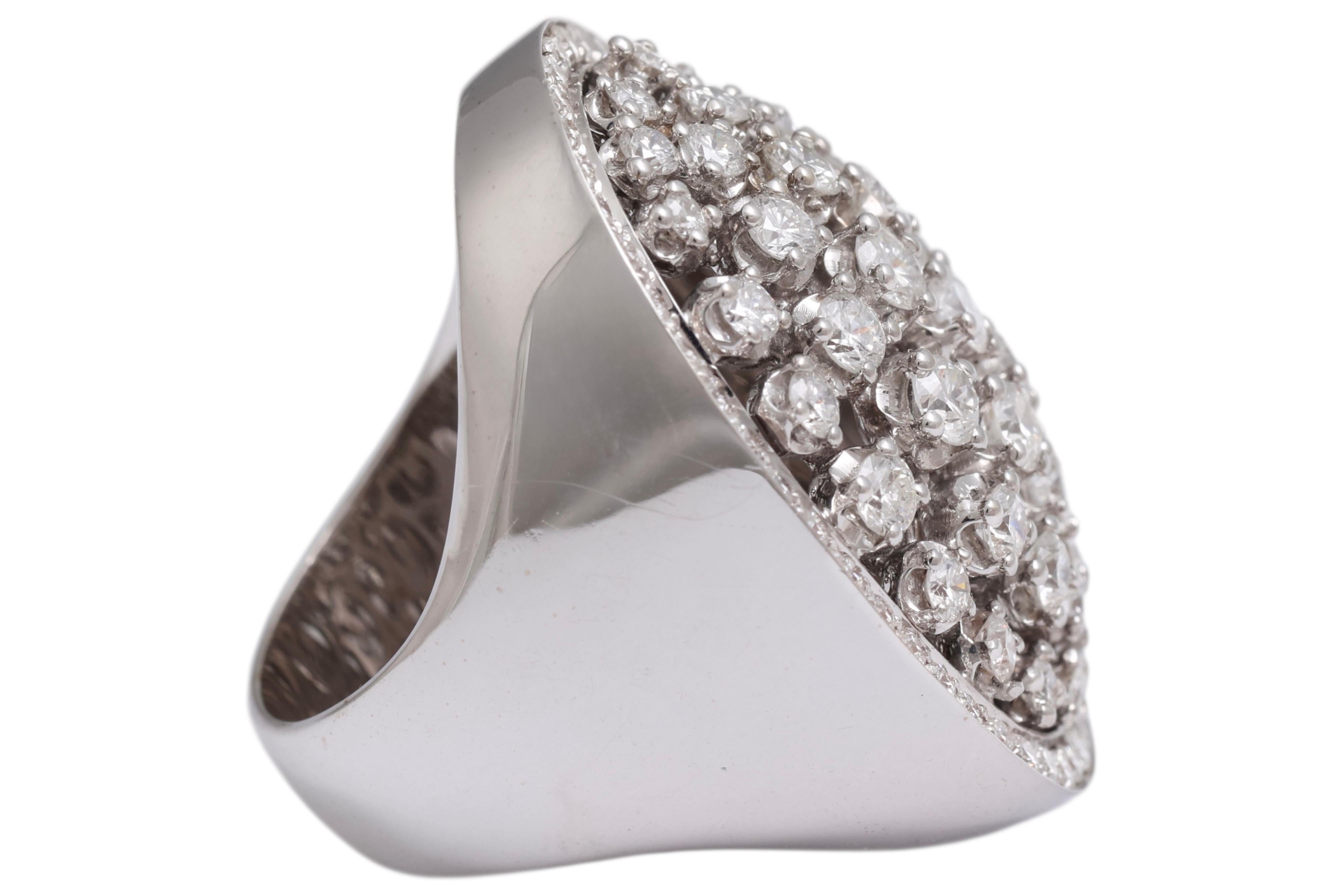 Women's or Men's 18 KT White Gold, Full of Diamonds Designer Oval Shaped Ring For Sale