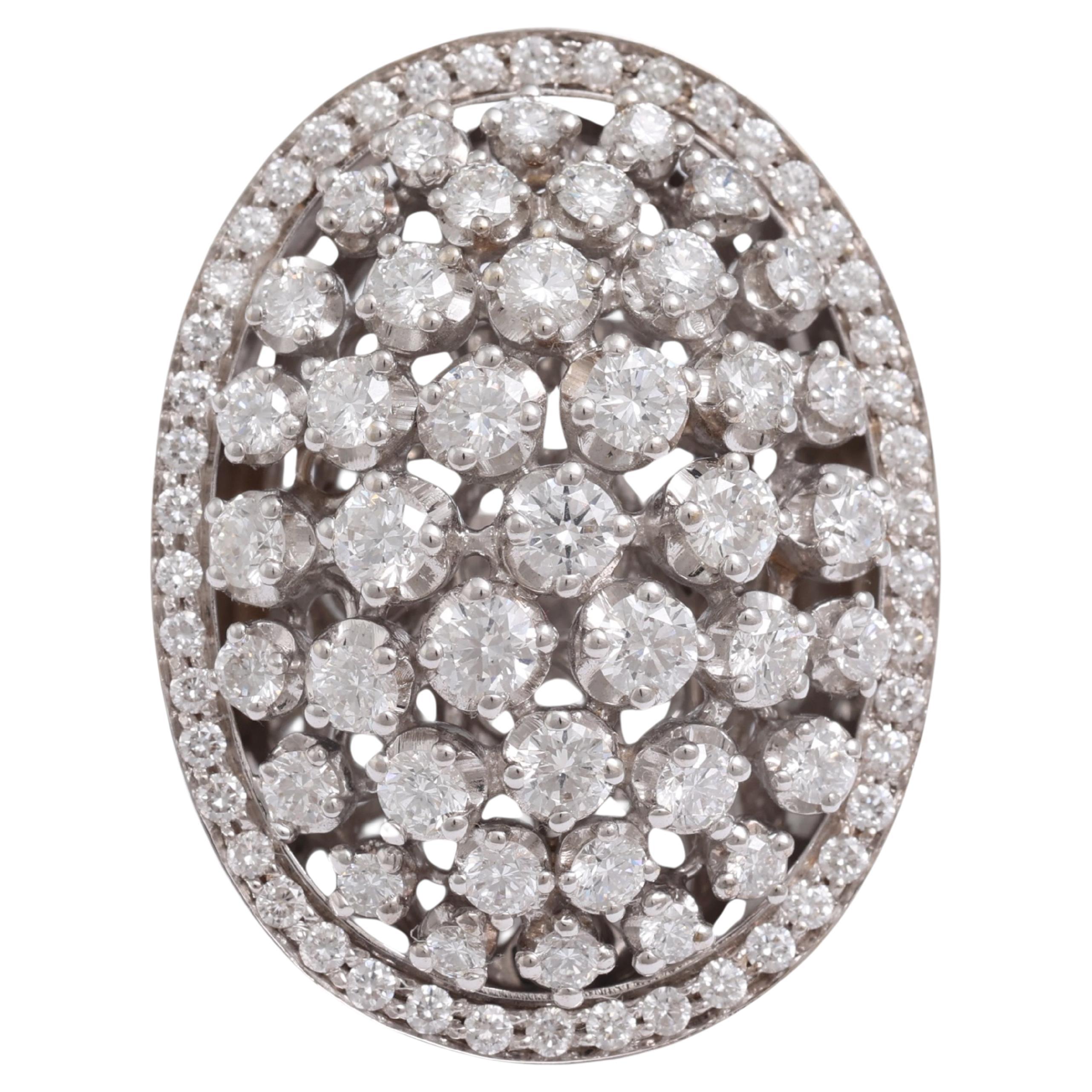 18 KT White Gold, Full of Diamonds Designer Oval Shaped Ring For Sale
