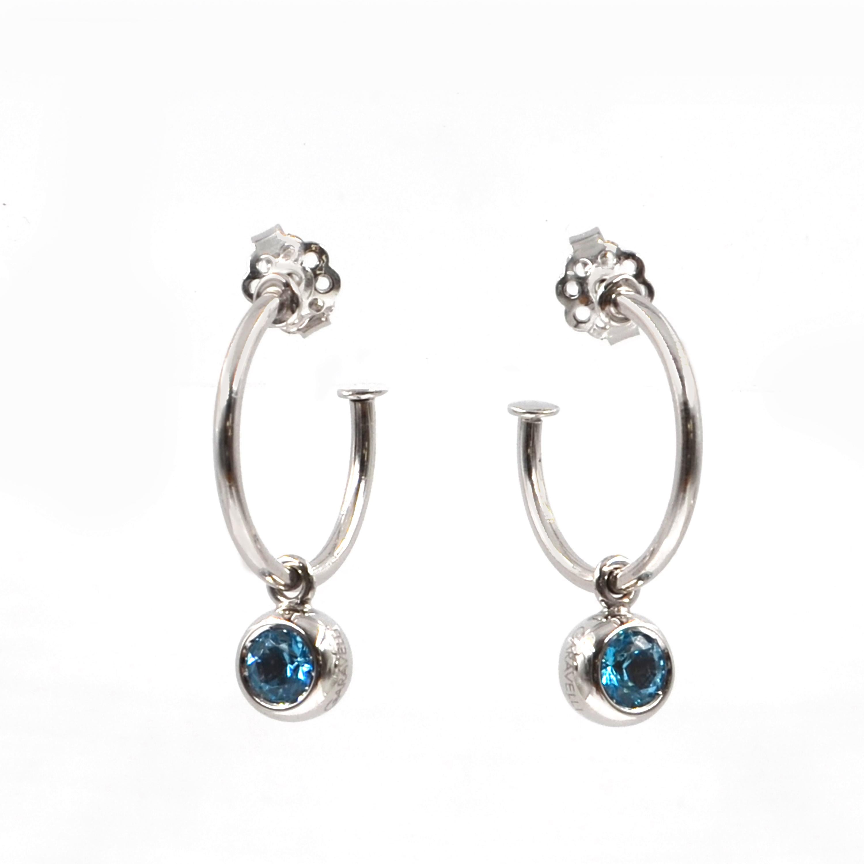 18 kt White Gold Garavelli   Hoop Earrings with Dangling Blue Topaz  For Sale 2