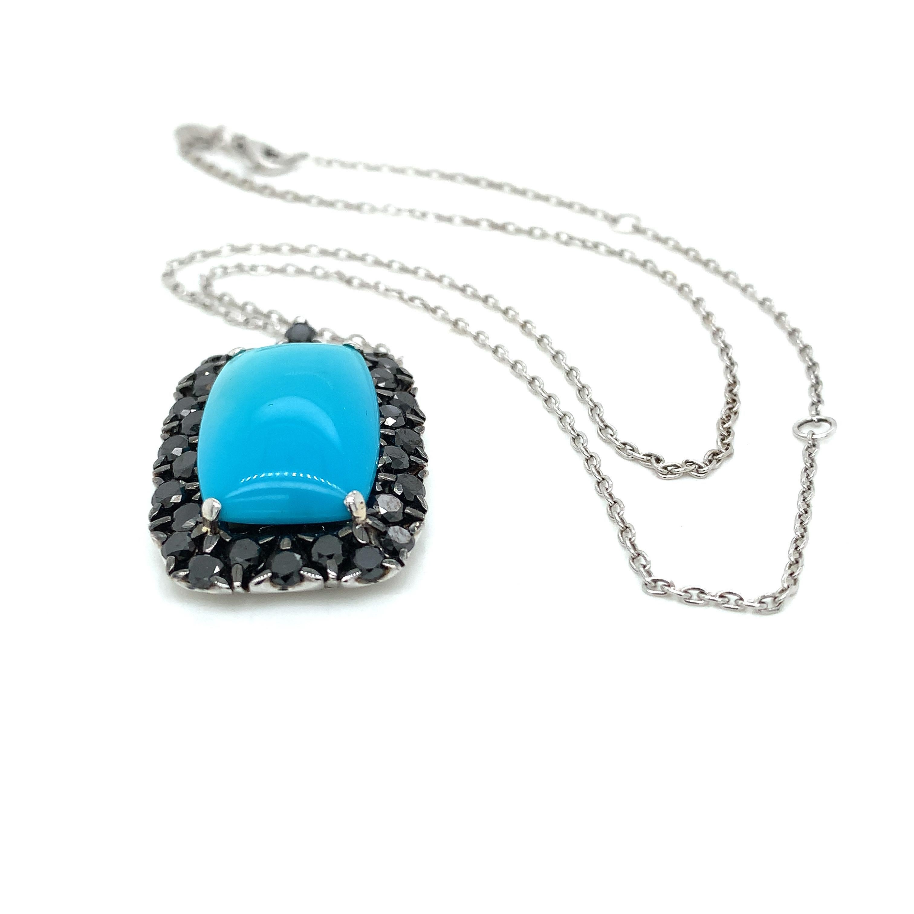 18KT White Gold GARAVELLI Pendant With Chain With BLACK DIAMONDS & TURQUOISE
The pendant measures MM 22X13
Tha chain measures cm 48 ( 19