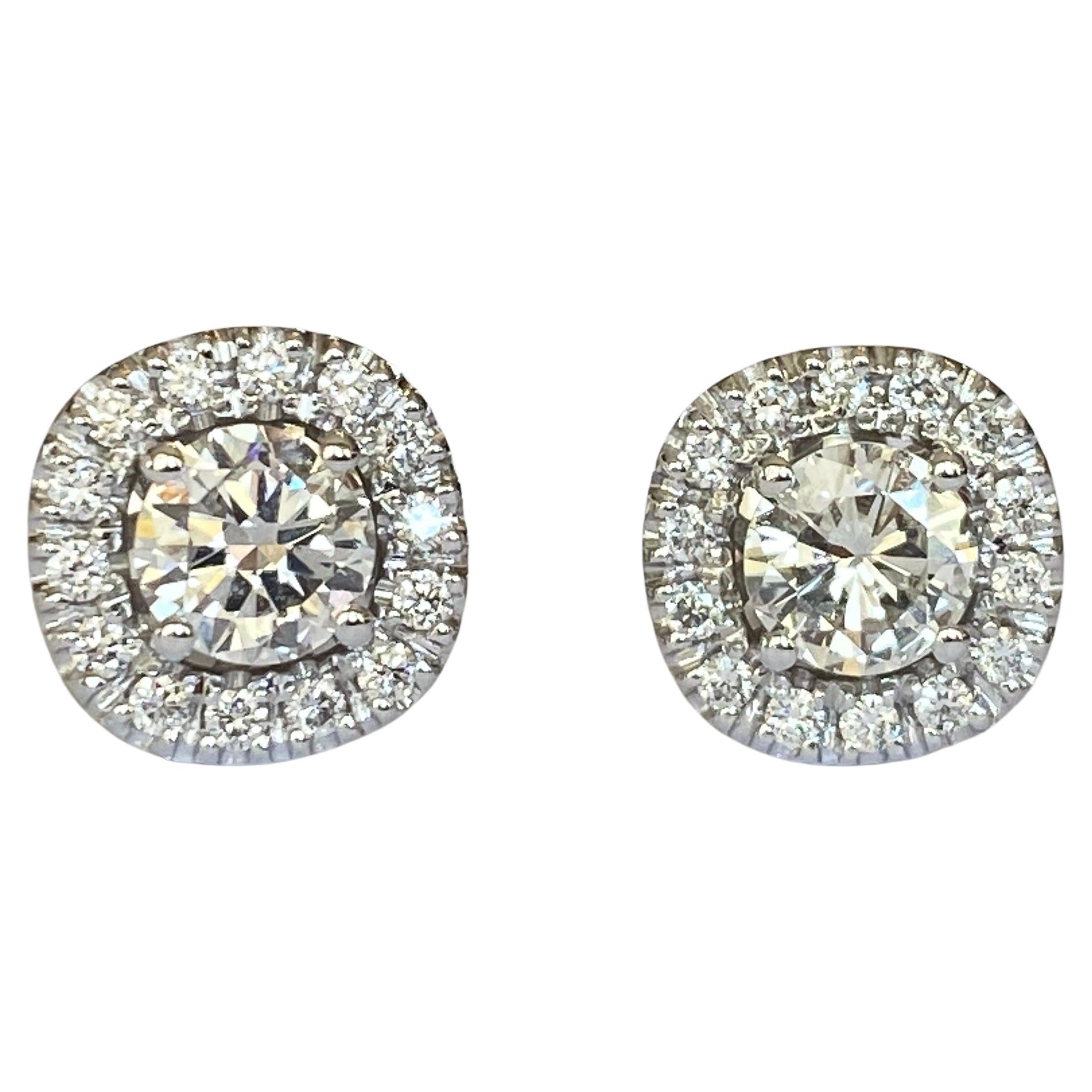 18 Kt White Gold Halo stud Earrings with Diamonds For Sale