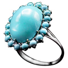18 Kt White Gold Handmade Ring with Turquoises