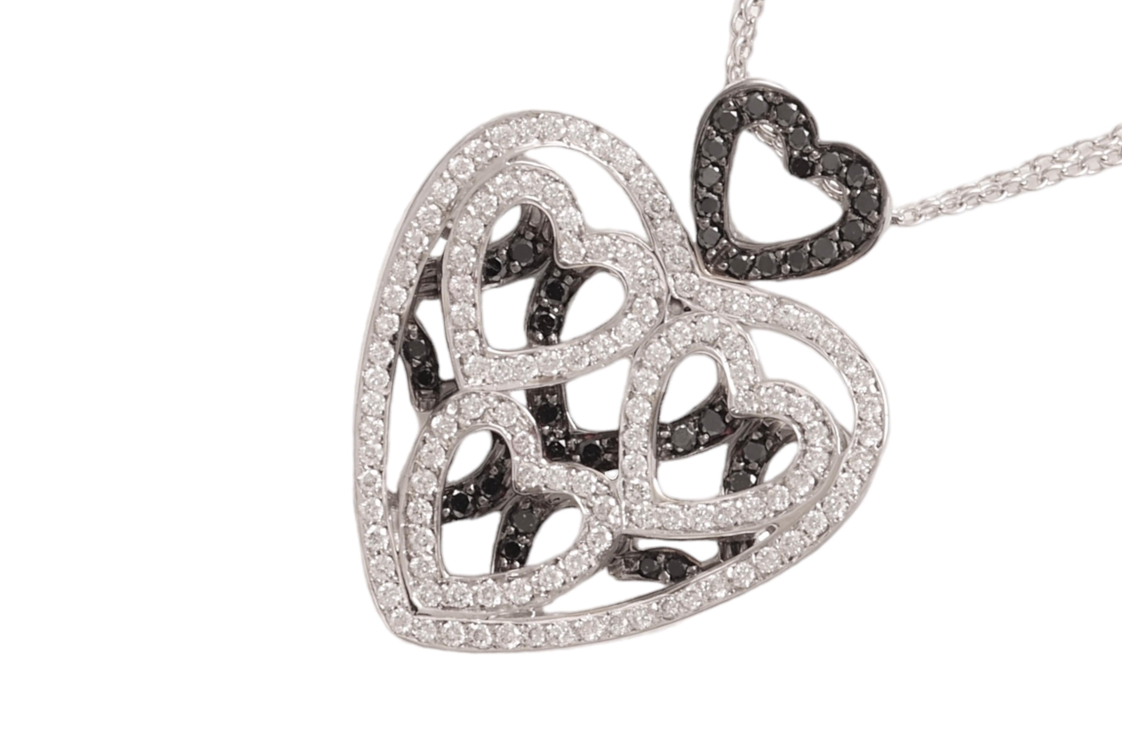 Artisan  18 kt. White Gold Heart Necklace With 1 ct. White & Black Diamonds  For Sale