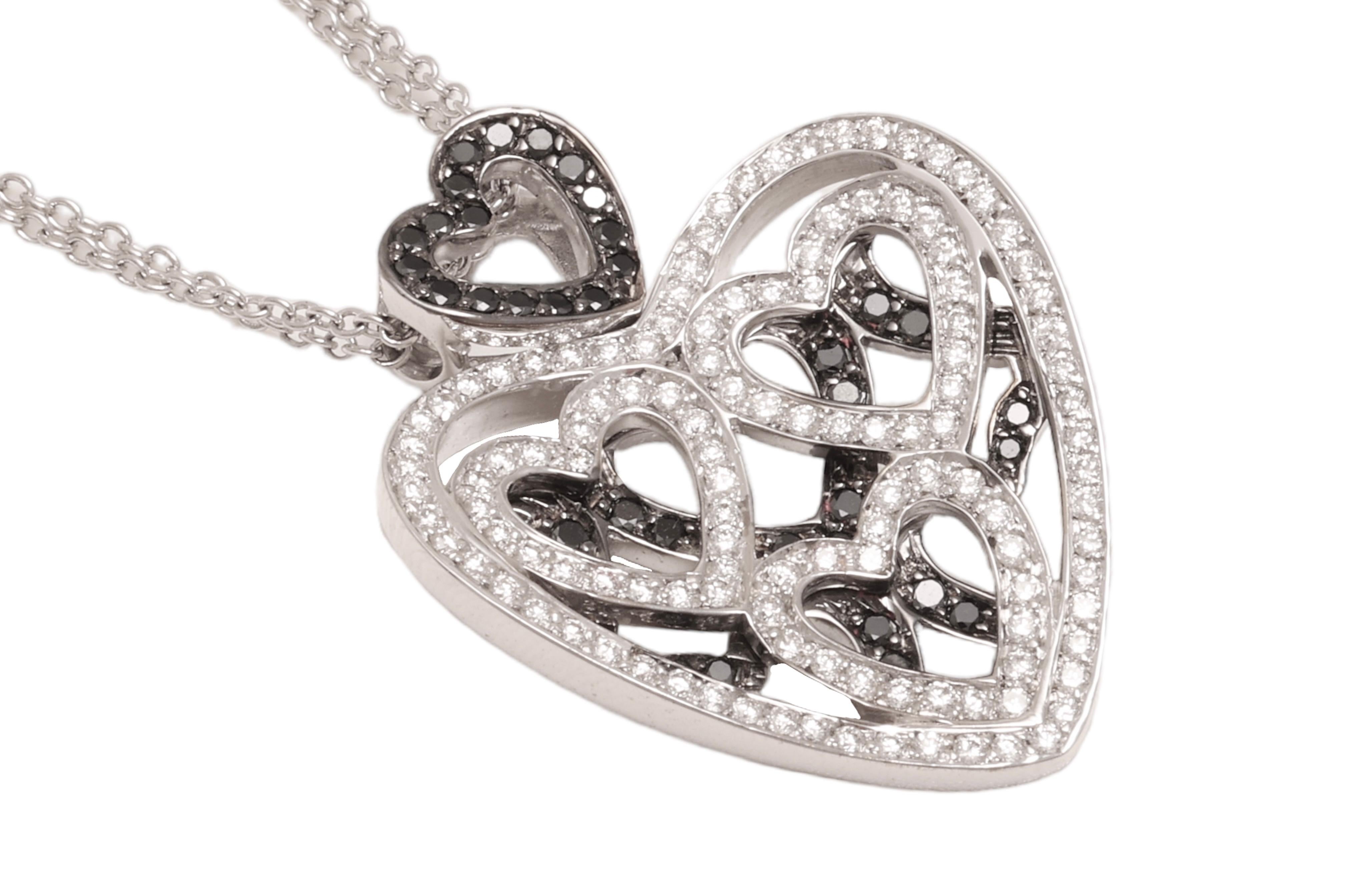 Women's or Men's  18 kt. White Gold Heart Necklace With 1 ct. White & Black Diamonds  For Sale