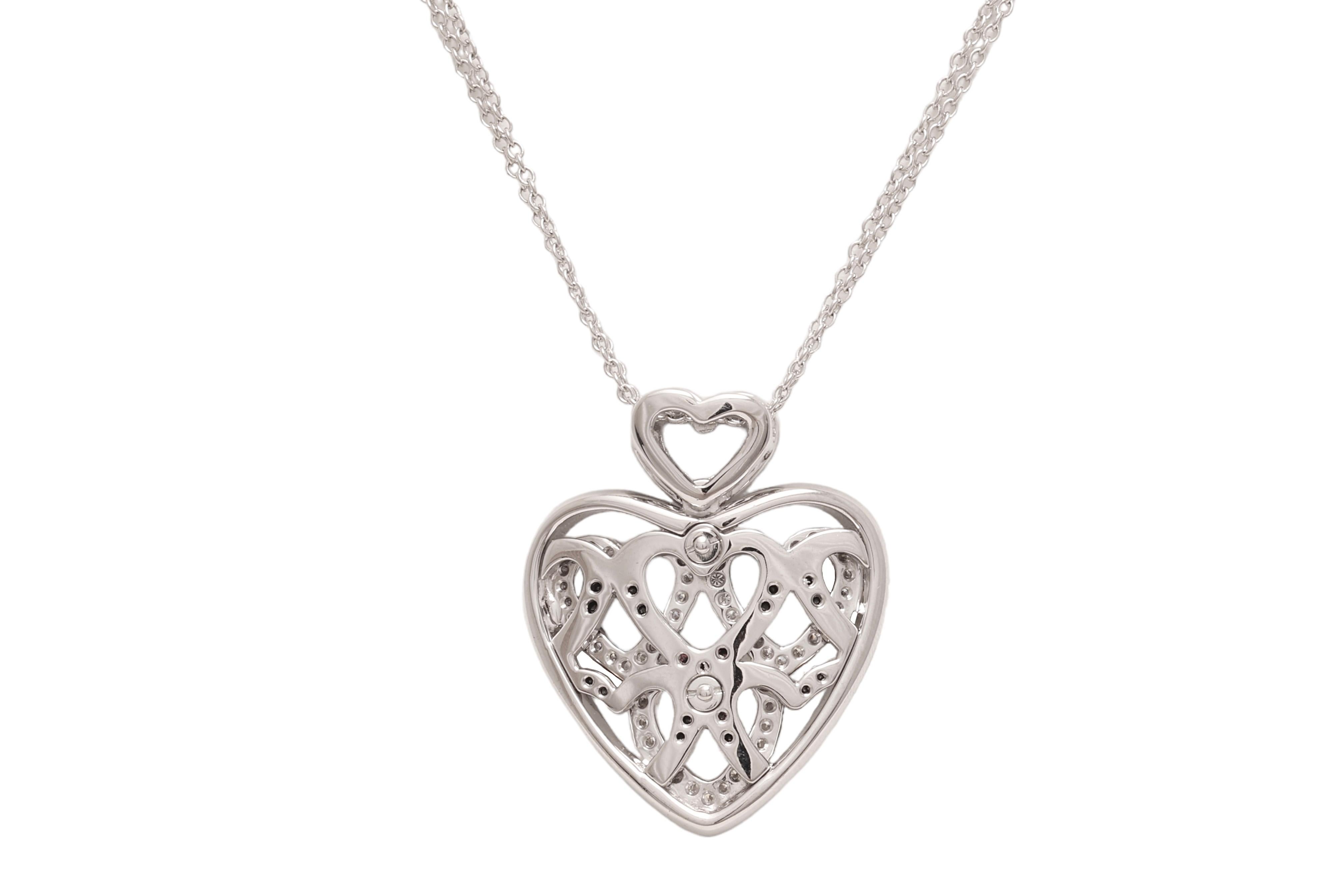  18 kt. White Gold Heart Necklace With 1 ct. White & Black Diamonds  For Sale 1