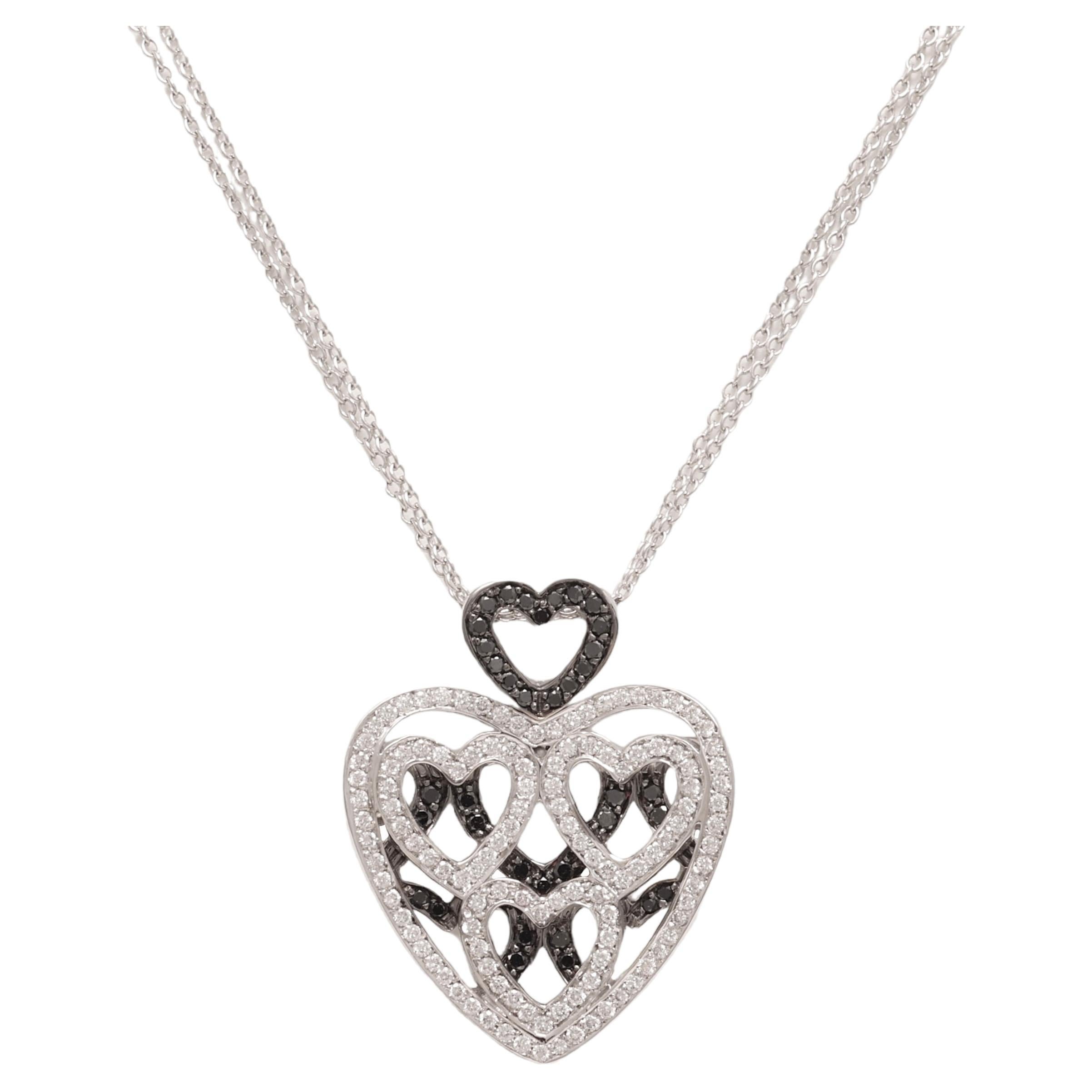18 kt. White Gold Heart Necklace With 1 ct. White & Black Diamonds For Sale